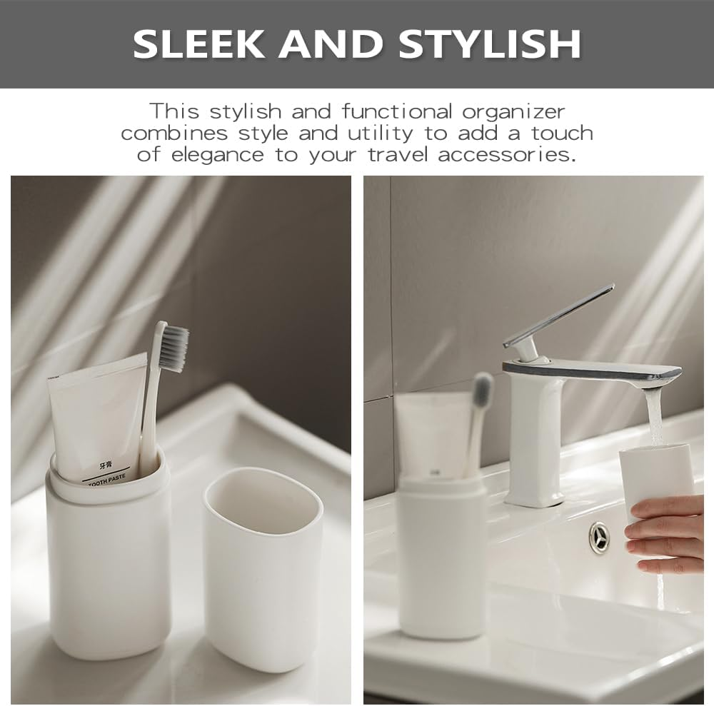 Toothbrush Travel Case, Portable Tooth Brush Holder and Toothpaste Case, Plastic Travel Toothbrush Cup with Cover, Compact Storage Container for School Camping Business Trip Bathroom (White)