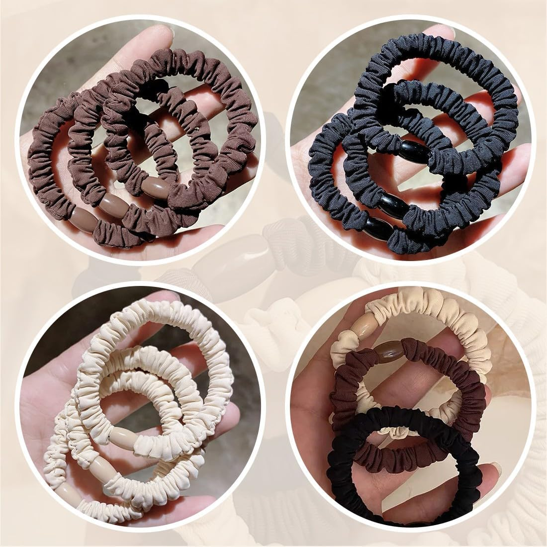Pack of 6 Hair Bobbles Scrunchies for Women, Premium Velvet Hair Bobbles, Plain Elastic Thick Bands, Soft Ropes, Ponytail Holder, Women Hair Accessories