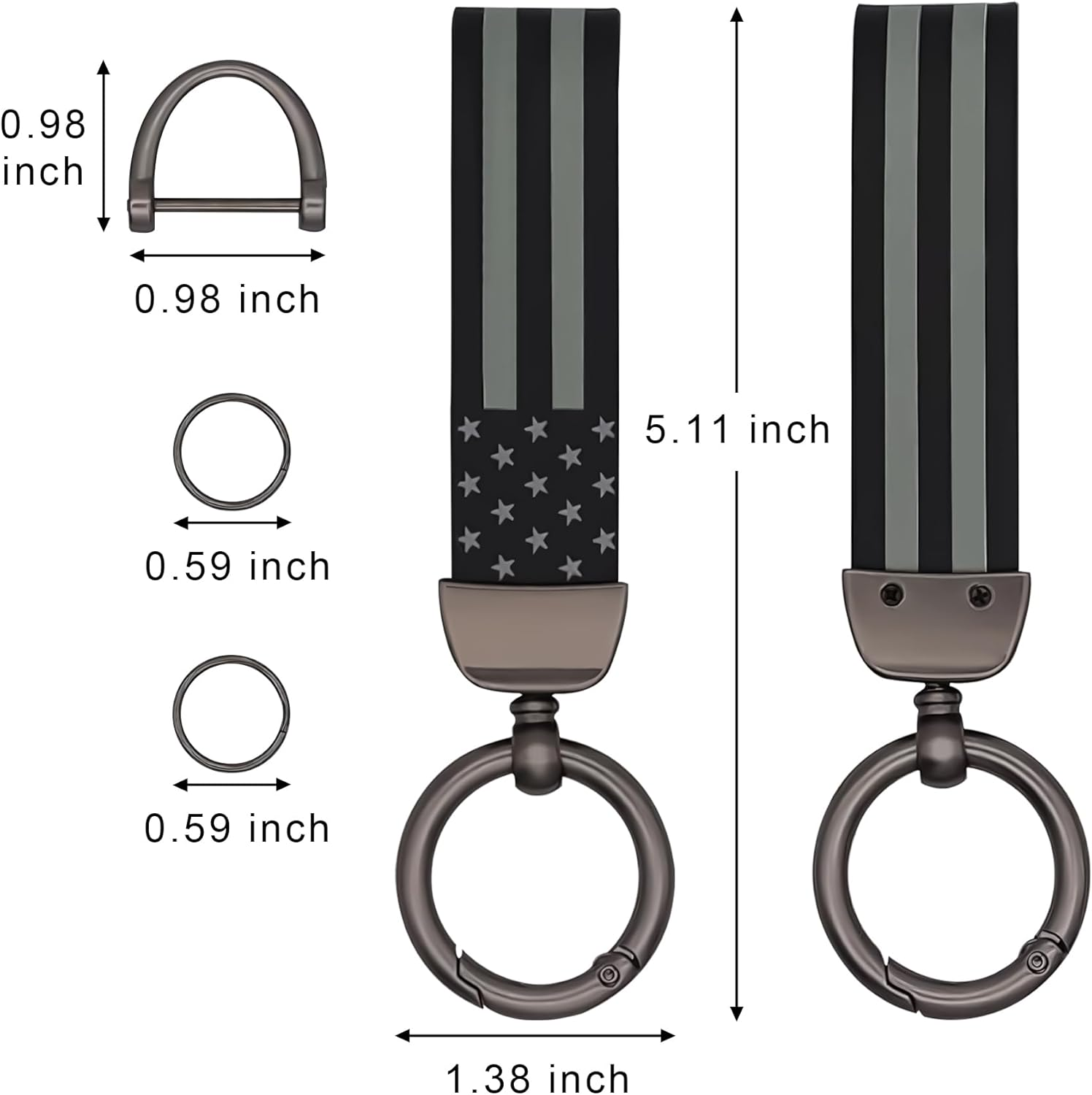 JUNJIAWU Leather Car Key Chain: American USA Flag Car Keychain with Zinc Alloy Ring Carabiner for All Car Key Accessories