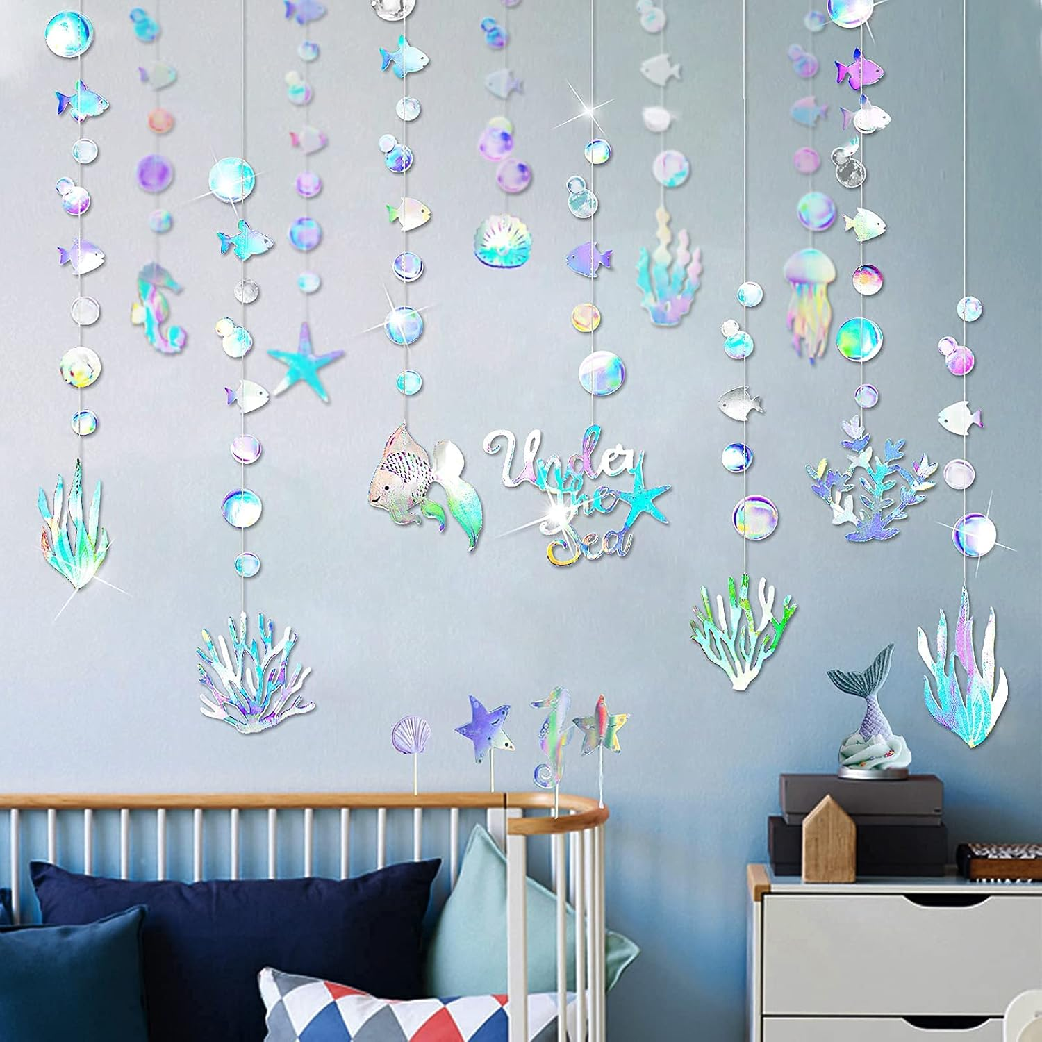 Iridescent under the Sea Party Garland Decoration for Mermaid Birthday Party Decorations Ocean Theme Banner Streamer Backdrop for Baby Shower Party Supplies image number 2