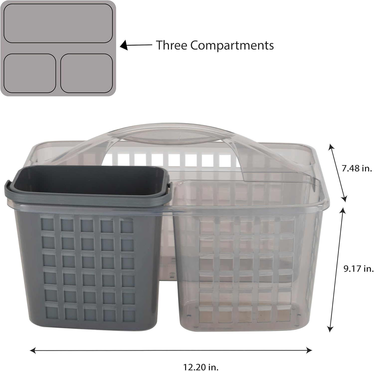 Bath Bliss 2 in 1 Portable, Bathroom Shower Caddy for Shampoo, Conditioner, Soap, and Cosmetics, in Grey Bath Tote image number 2