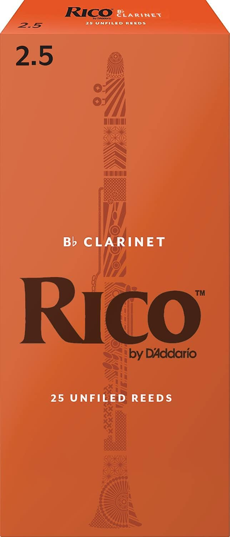 Rico by D'Addario Bb Clarinet Reeds, Strength 3.0, 10-Pack - Strength 2.5, 25-Pack