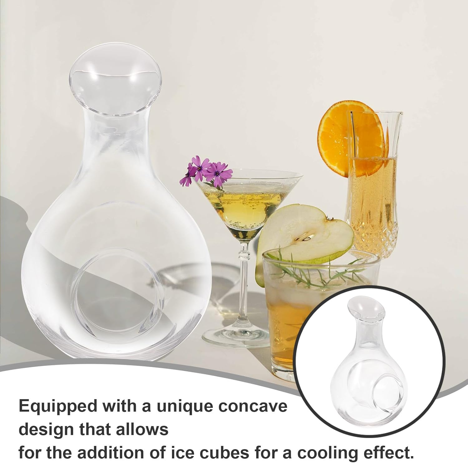 SOLUSTRE Creative 385Ml Glass Wine Decanter with Ice Slot, Japanese Style Liquor Divider and Water Pitcher, Inclined Mouth Glass Dispenser for Red Wine Serving and Aeration in Home Dining image number 1