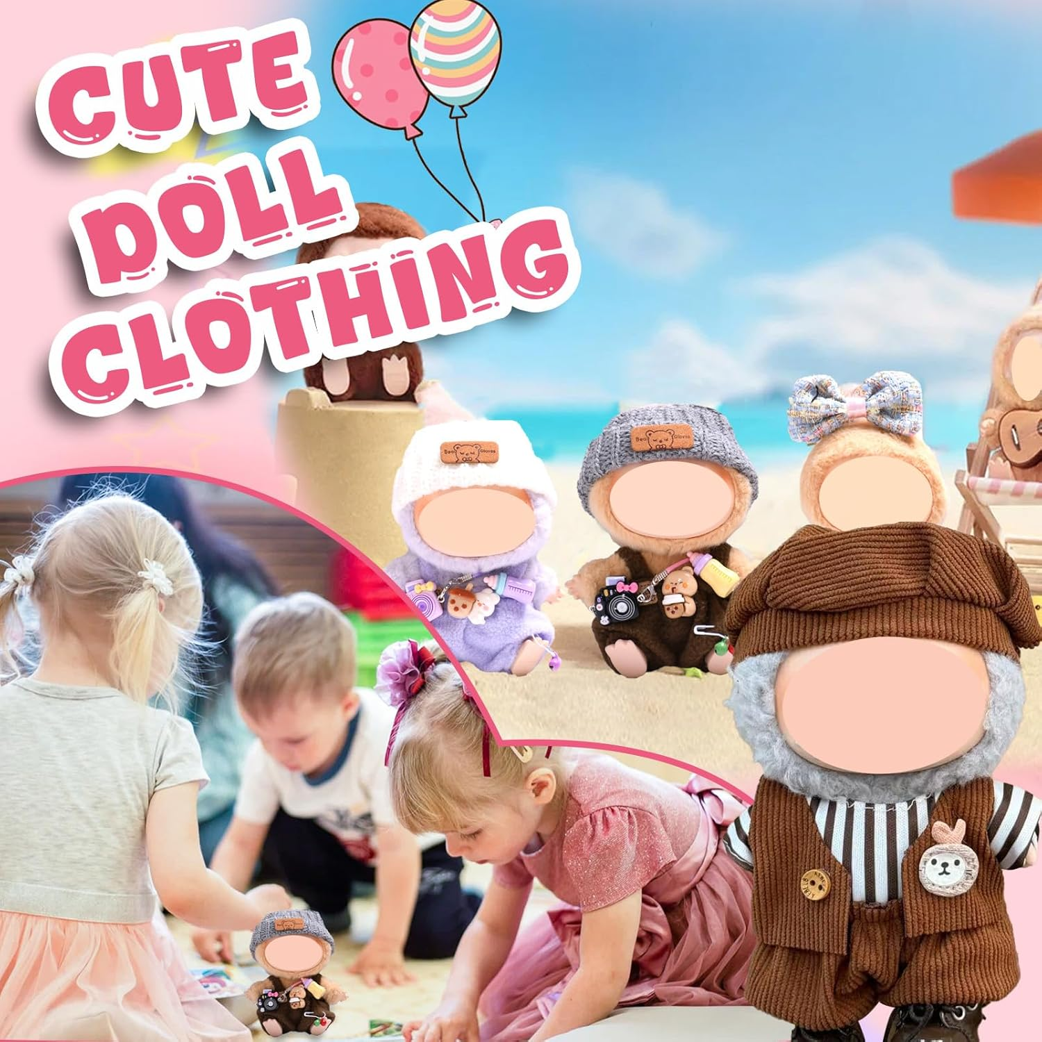 Pack of 7 Clothes for Doll, 17 Cm Doll Clothes Accessories with Grey Hat Dungarees Camera Brown Hat Clothing Vest Trousers for Boys Girls Gifts (Doll Not Included)