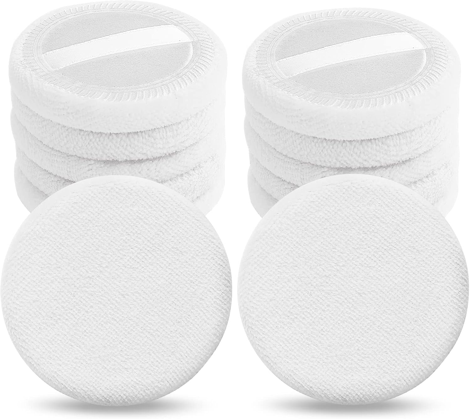 Sibba Loose Powder Puff 12 Pieces round Velour Face Makeup Compact Body Container Setting Pressed Blending Foundation Cream Make up Ribbon Strap Sponge Cushion Halloween Cosmetic Applicator (White) image number 2