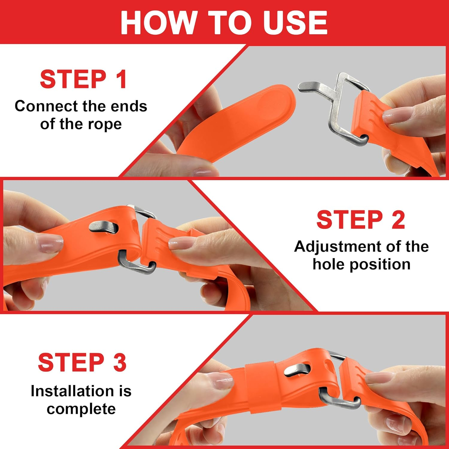 4Pcs Adjustable Utility Straps with Buckles, YITOBA 20 Inch Silicone Tie Downs, Mini Industrial Straps with Holes for Securing Skis, Field Repair, Garden Hoses, Tools (Orange) image number 2