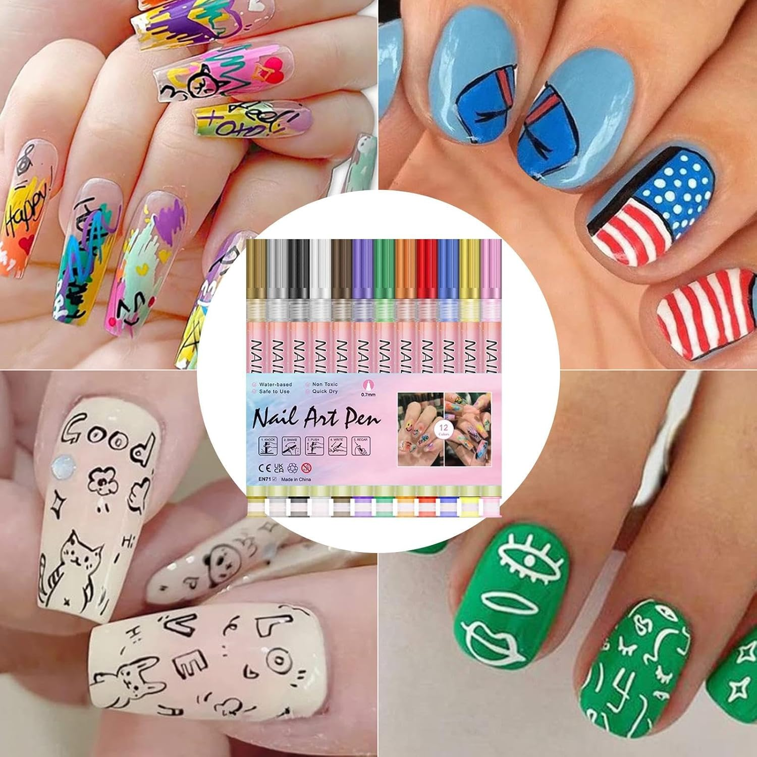 Nail Polish Pens - 12 Colors Pens Acrylic Paint Nail Markers - Fine Tips Drawing Tools, Waterproof Quick Drying Graffiti Tool for Home & Salon Manicure Design image number 1