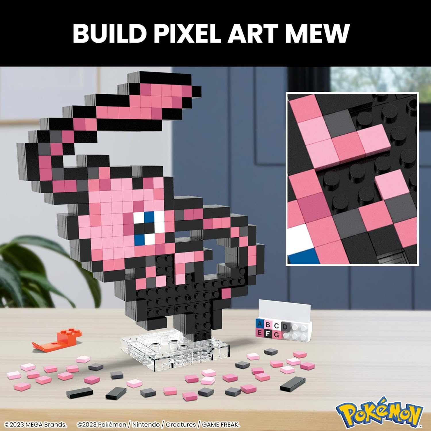 MEGA Pok&eacute;mon HWR80 Mew 434 Piece Retro Pixel Style Action Figure Building Set, Table or Wall Decor, Collector Toy to Assemble and Display image number 3