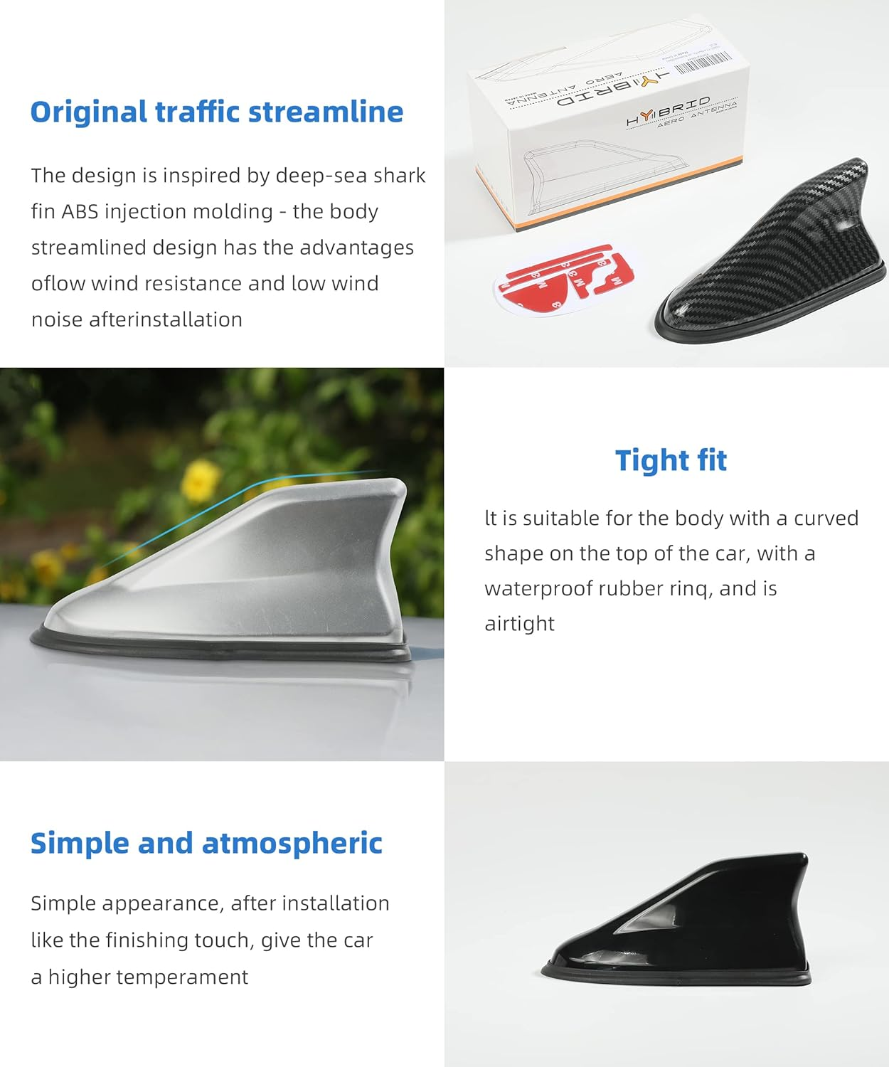 Car Shark Fin Antenna Cover,Universal Car Shark Fin Antenna AM/FM Radio Signal Roof Aerial,Car Decoration Antenna Cover with Adhesive Tape,Car Radio Base Replacement Accessories (Silver)