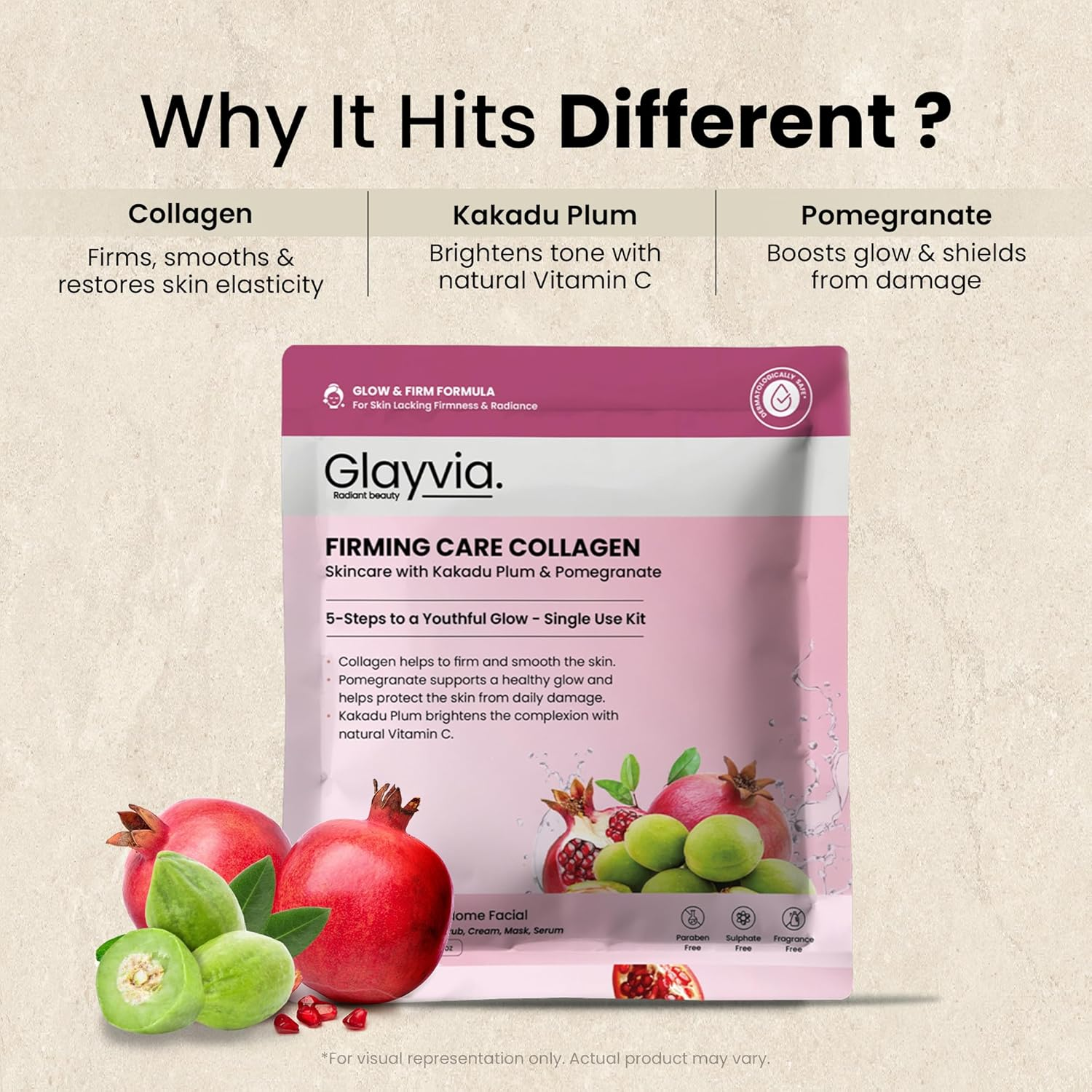 Glayvia Collagen Skin Care Routine Set &ndash; 5-Step Single-Use Firming Routine | Collagen + Kakadu Plum + Pomegranate | Fragrance-Free | 20-Minute At-Home Facial | anti Aging Routine