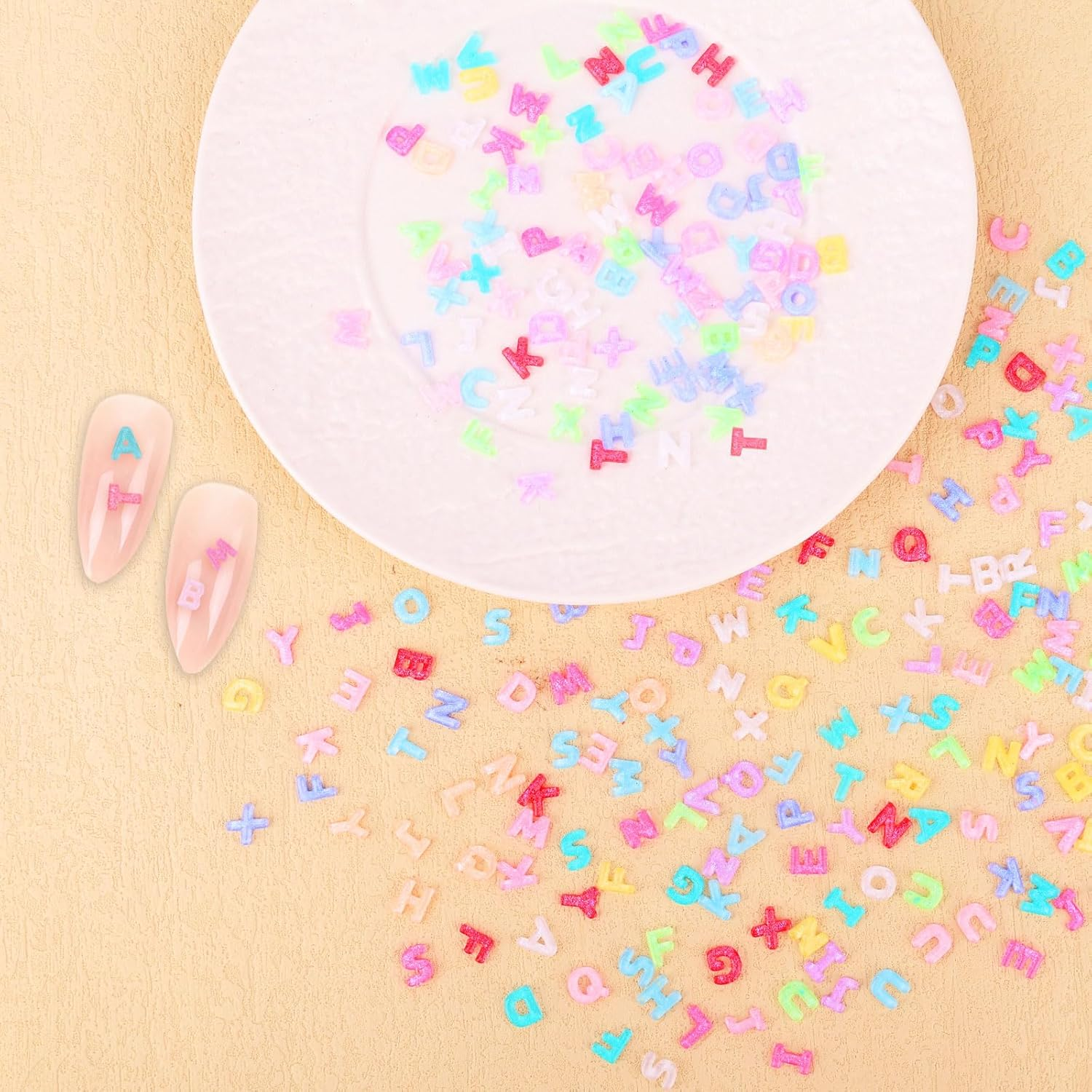 300Pcs Letter Nail Art Charms, Resin Colorful Flatback Alphabet Nail Art Charm Decorations Practical Manicure Accessories for Studio Home DIY Supplies image number 6