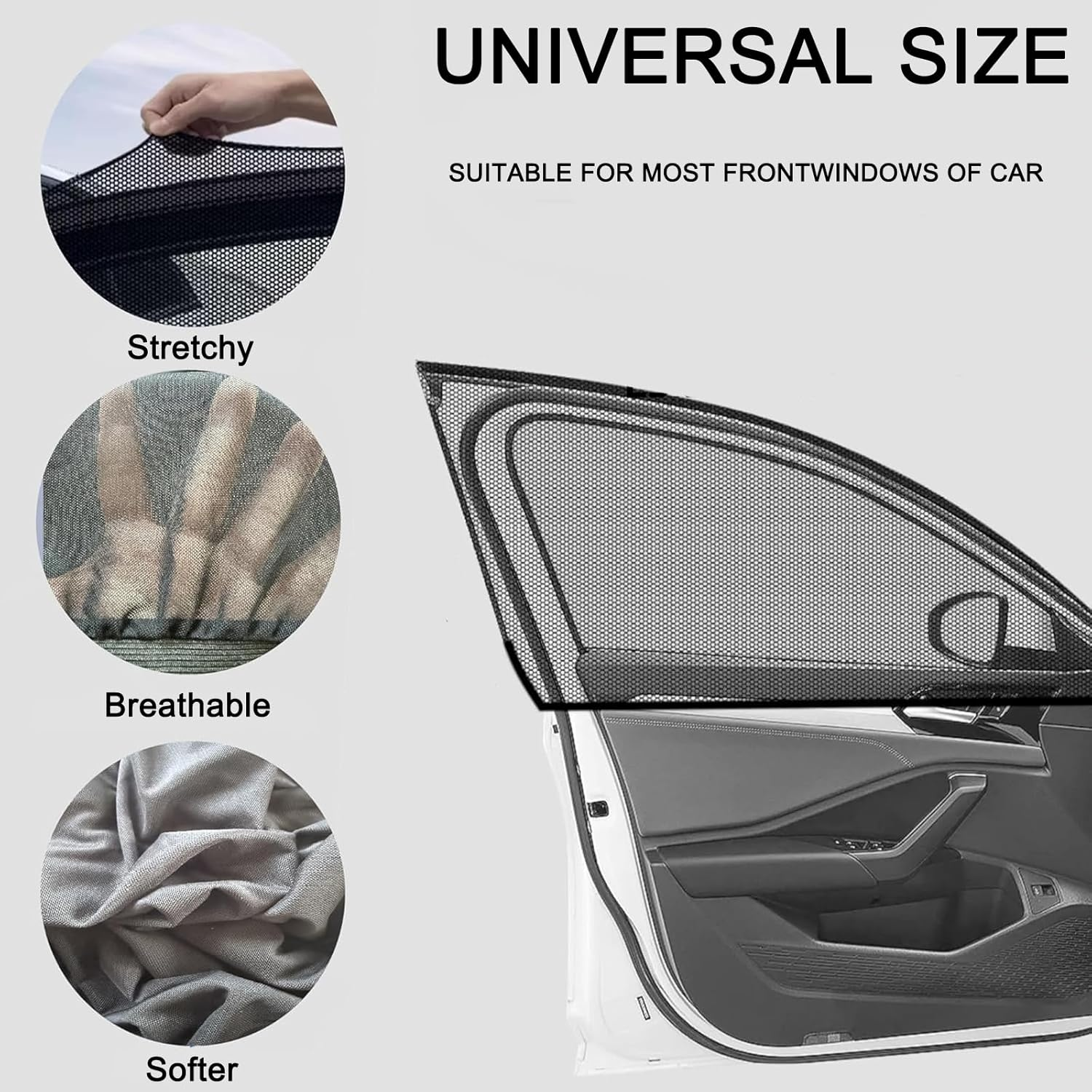 Car Side Window Sun Screens, Stretchy Mesh Sunshade & Mosquito Net Protector, Universal Fit for Most Cars, Suvs, and Trucks (Front&Rear Windows) image number 1