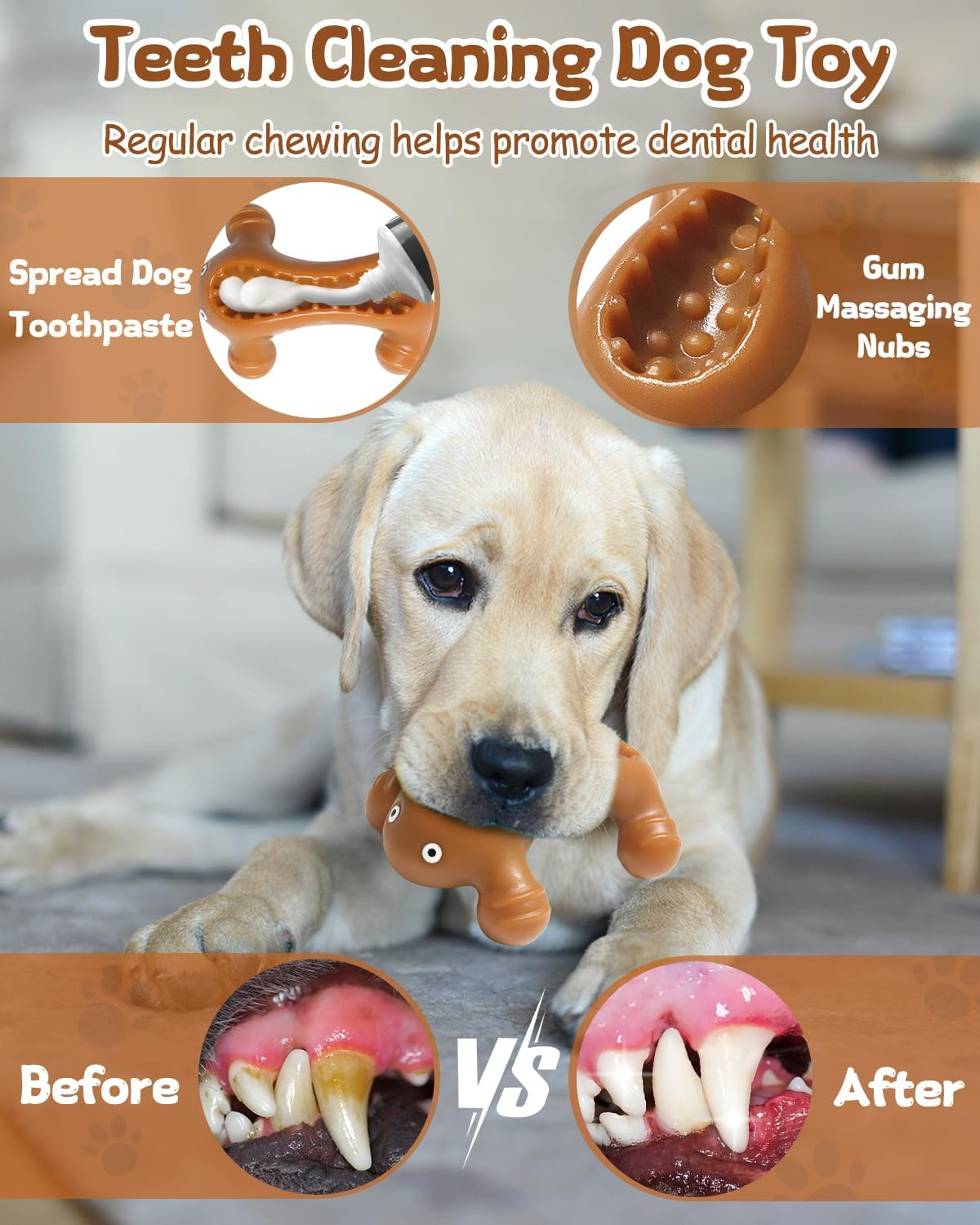 SCHITEC Dog Chew Toy, Indestructible Rubber Bone, Tough Teething Chew Toys for Large Medium Breed with Food Dispensing Features (Bacon) image number 4