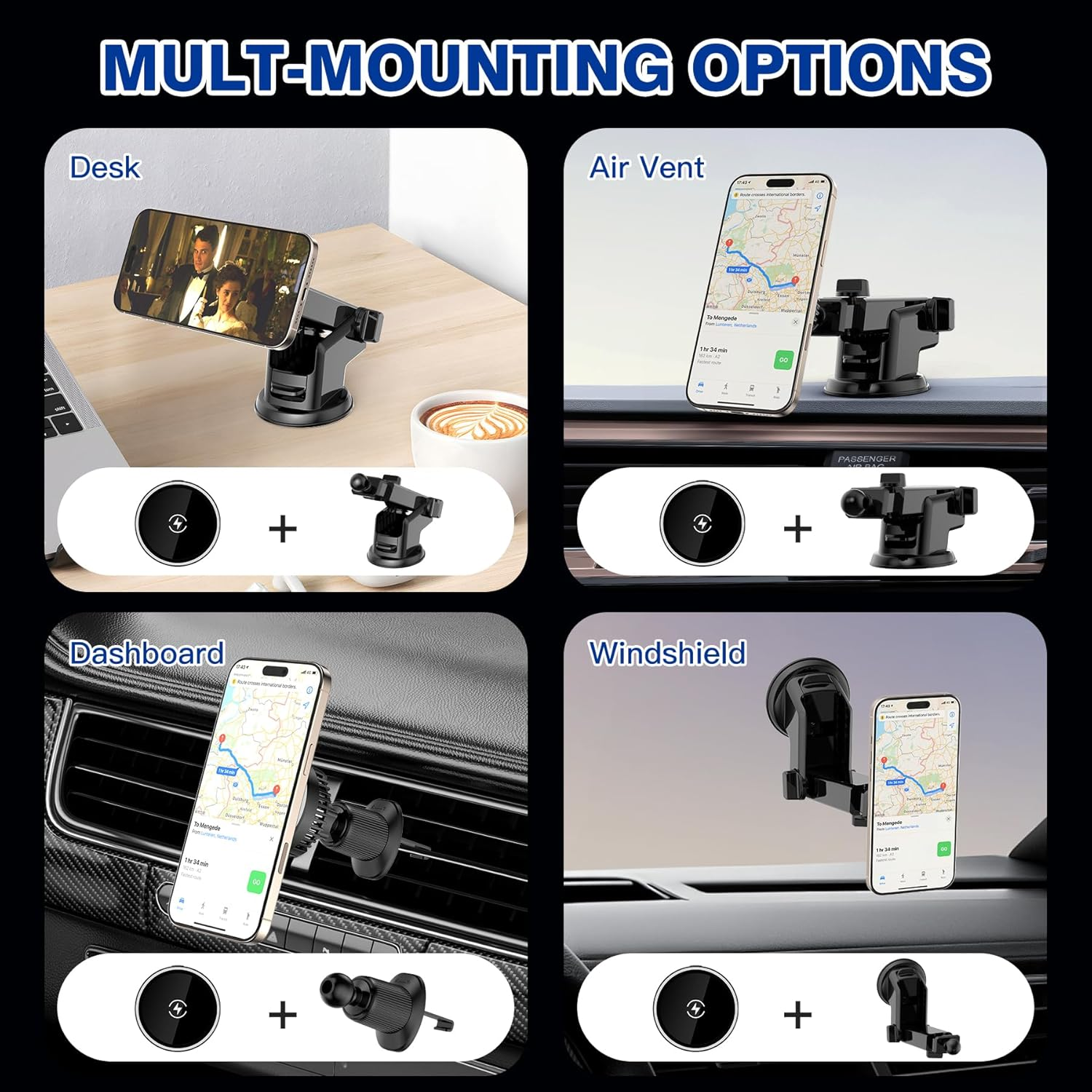 SERUW 15W Magnetic Wireless Car Charger Mount Holder Semiconductor Cooling Technology Air Vent Dashboard Phone Mount Compatible with Iphone Android Phone image number 2