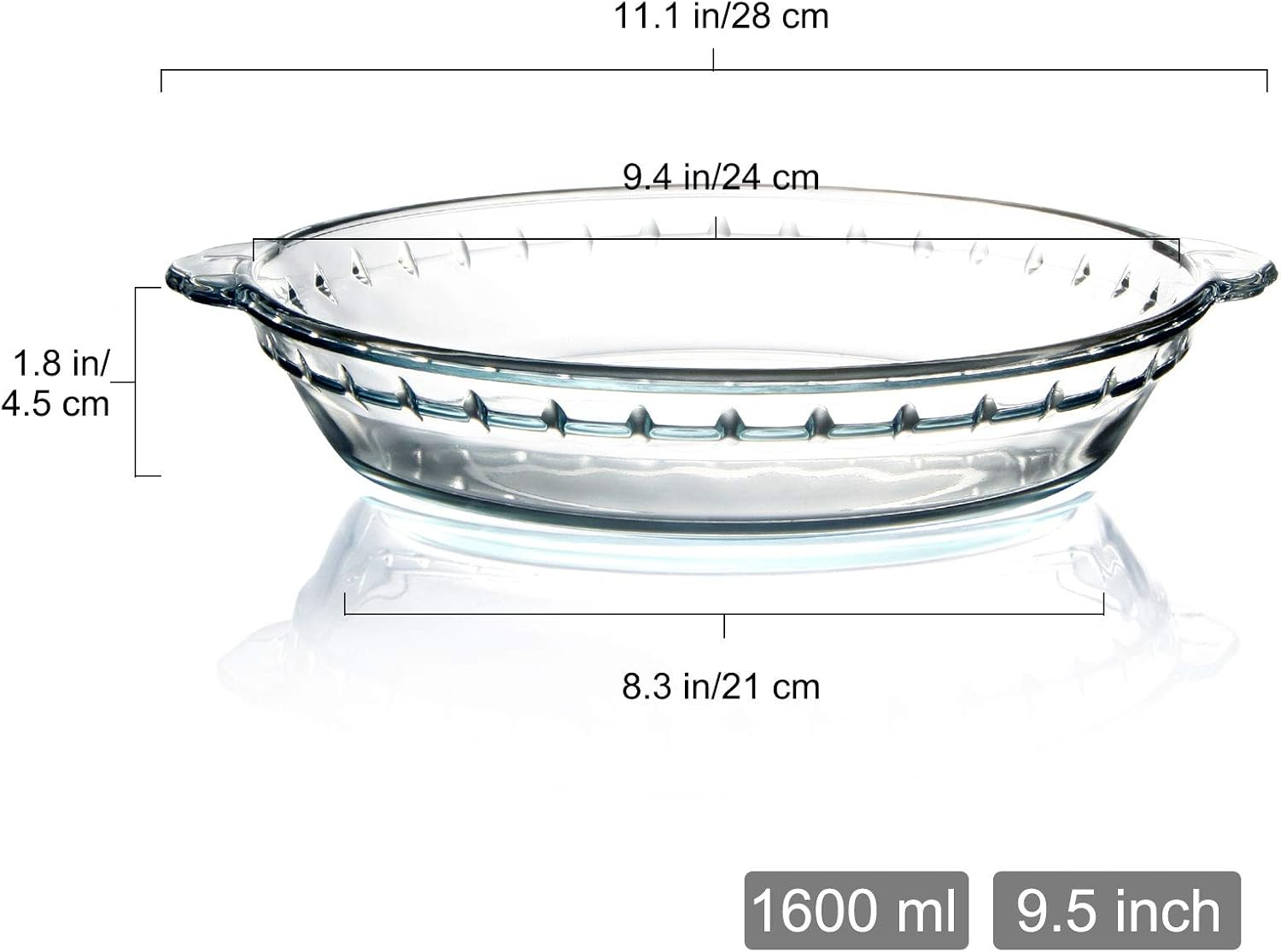 Karadrova Retro Minimalist Glass Pie Dish - 9.5In, 24Cm, 1.6L, Round, Transparent image number 5