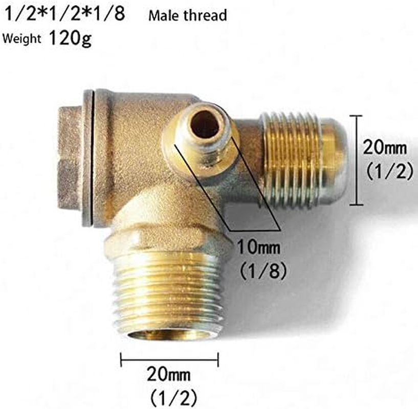 Check Valve, Compressor Check Valve, 3 Way Air Compressor Valve for Direct Air Compressor (Male, 1/2" X 1/2" X 1/8") image number 4