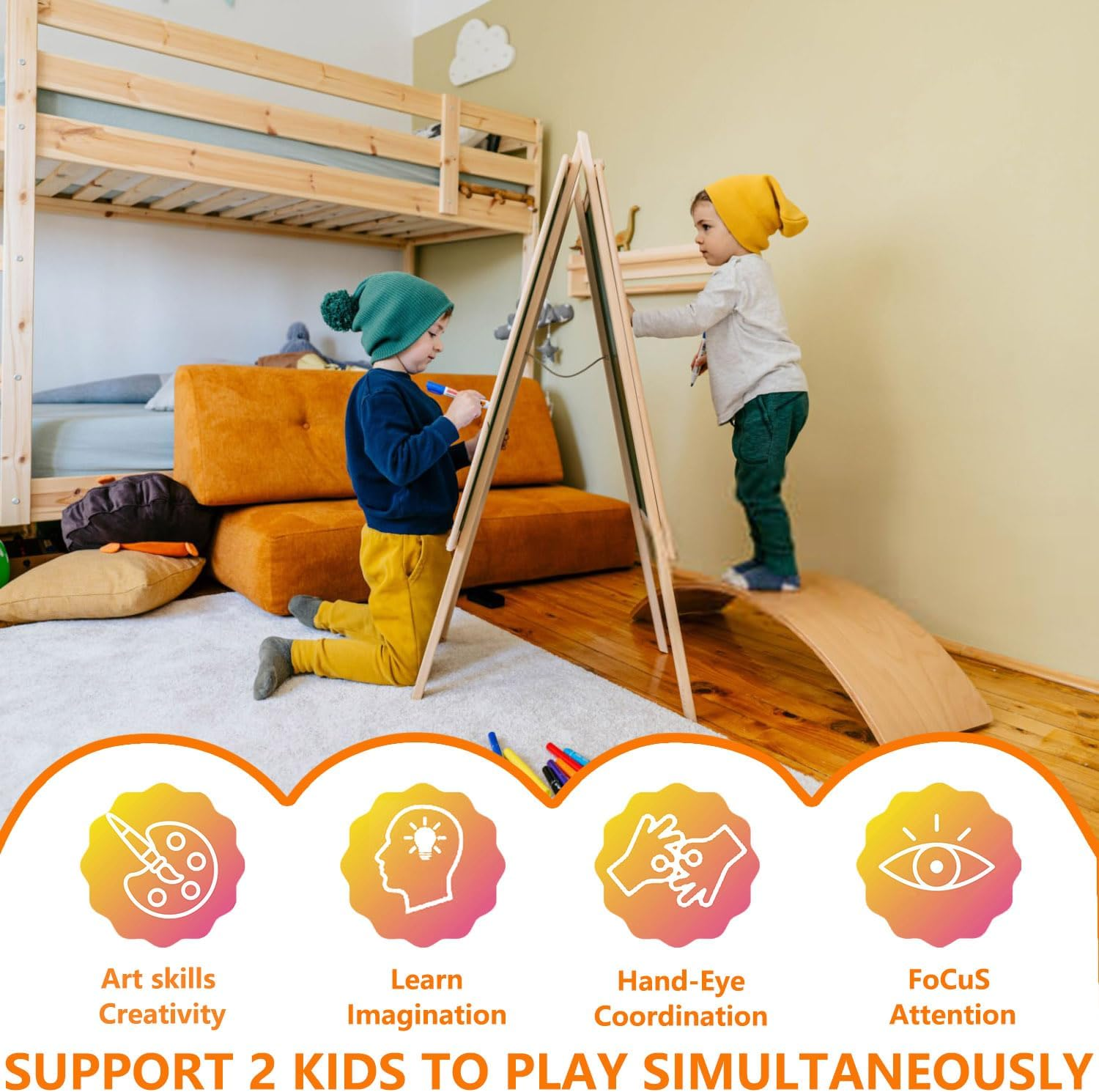 Double Sided Art Easel for Kids Easel with Magnetic Whiteboard & Chalkboard, Adjustable （80Cm-146Cm ,55*55Cm）Standing Wooden Children'S Painting Easel with Paper Roll for Toddlers 2-8 Years Art Easel image number 3