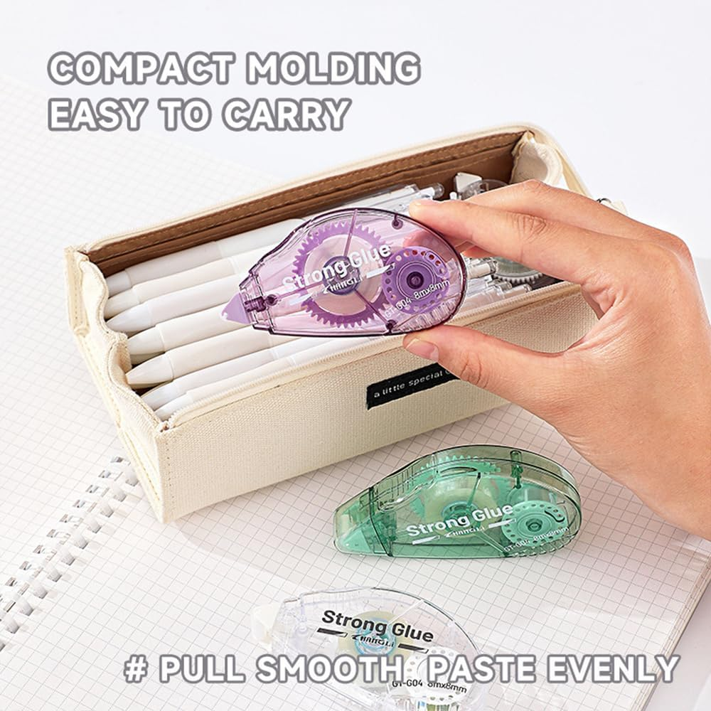 LEFAFA 4 Pack Double Sided Tape Roller, Scrapbook Journaling School Office Supplies Glue Tape Runner for Crafts, Gift Wrapping and Photo Tapes(8Mmx8M) (Transparent)