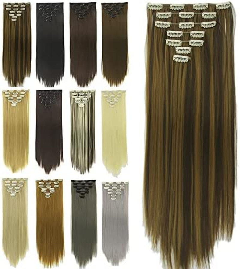 IMISSU 24 Inch 7PCS Set Long Straight Clip in Hair Extensions Natural Full Head Hair Extension Hairpiece for Women 120G (Piano Copper Mix Brown) image number 6