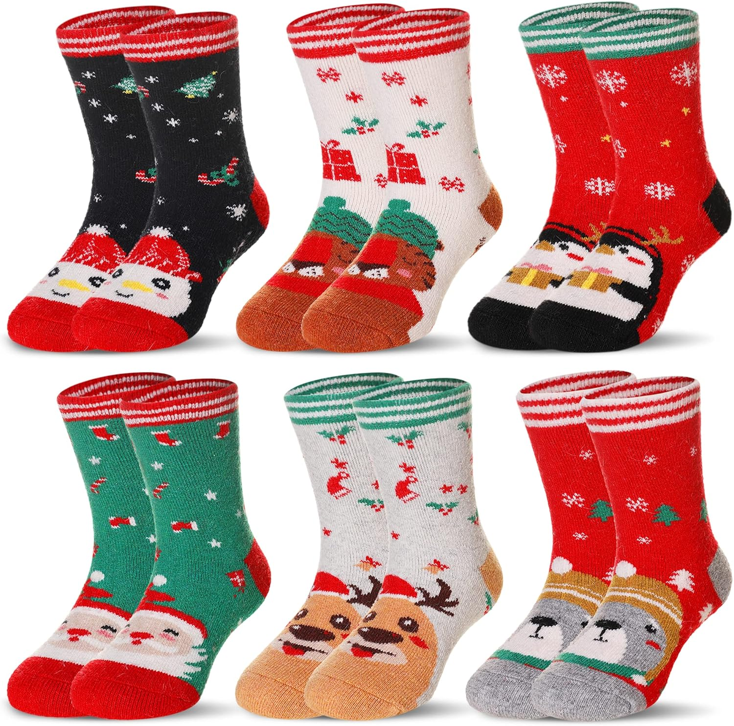 Eocom 6 Pairs Children'S Winter Warm Wool Socks Kids Boys Girls Socks