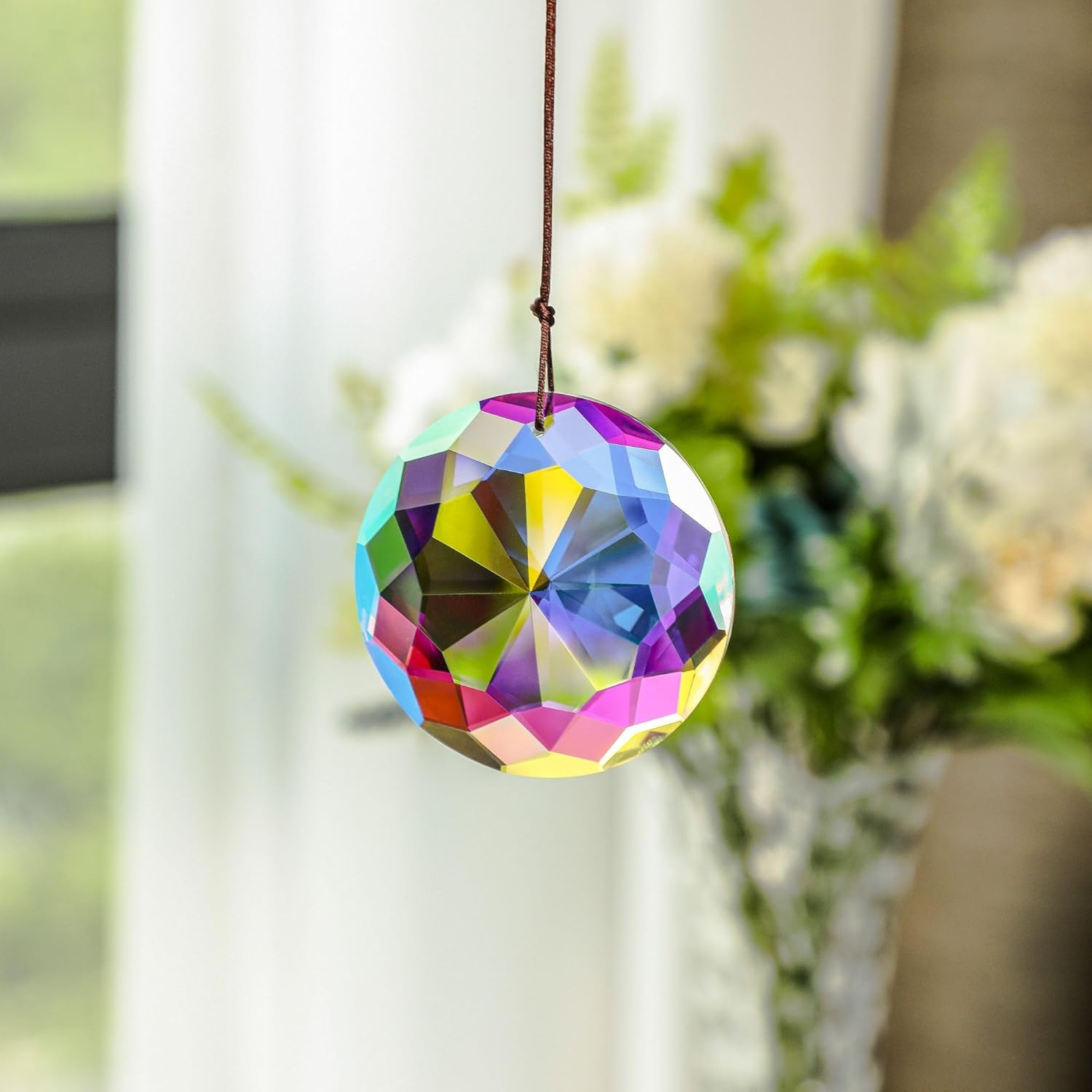 3'' Crystal Prism Suncatcher for Windows Hanging AB Color Glass Crystal Sun Catcher Beads for Pendants Rainbow Maker for Indoor Outdoor Home Garden image number 6