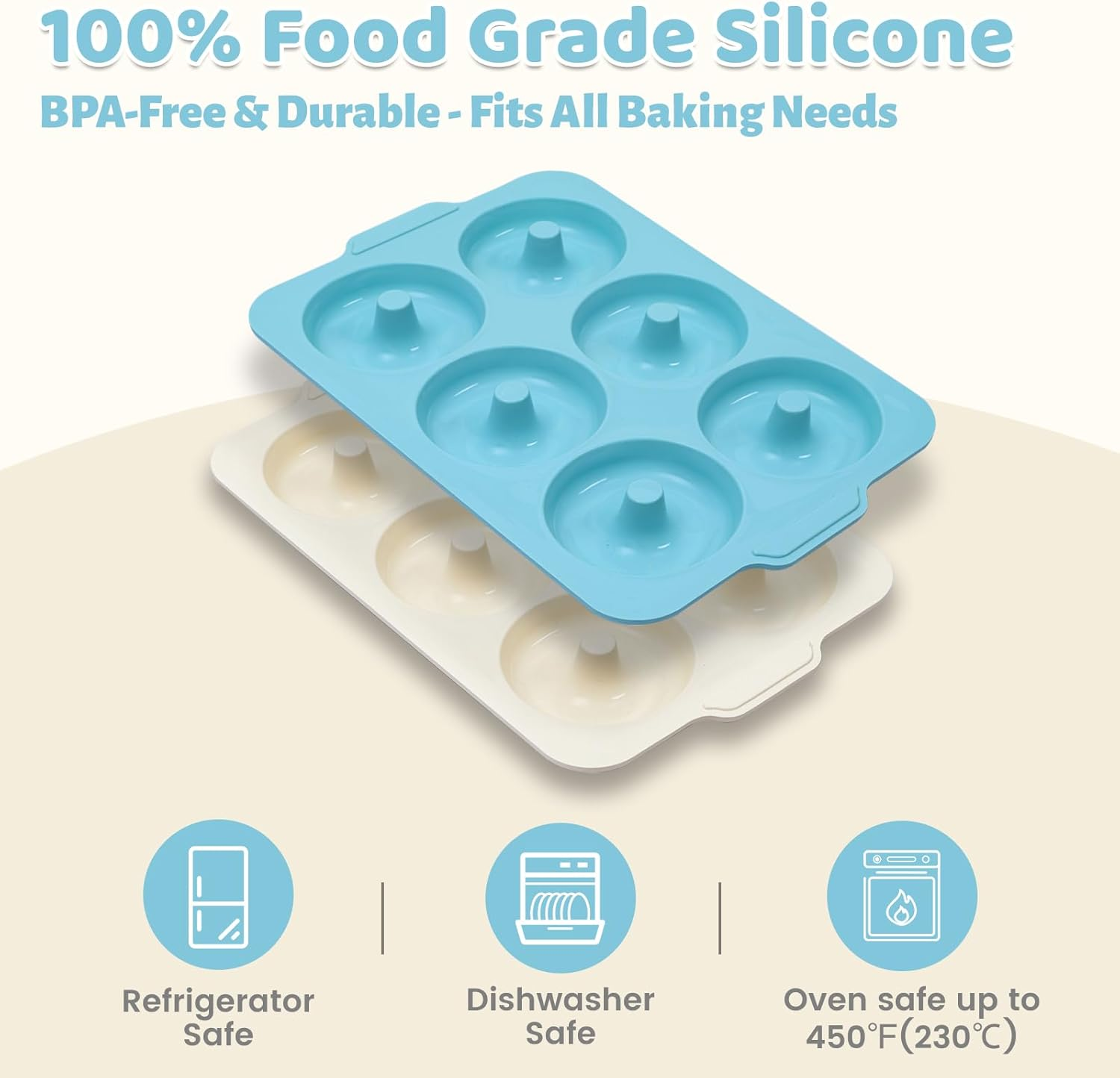 Nonstick Silicone Donut Pan: 3.5 Inch Large Donut Mold with Metal Frame - Bagel Doughnut Pan for Baking Gluten Free Glazed Vegan - for Oven Housewife Home Baker Baking Lovers (Green & Beige)