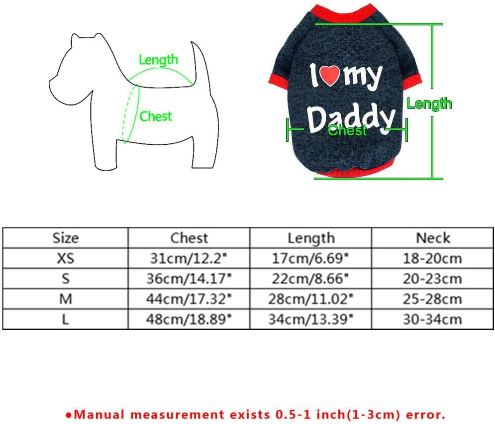 Pet Clothes, Winter Dog Sweater I Love My Mom/Dad Dog Sweatshirt Outfit Warm Dog Costume for Puppy Small Dogs (Daddy, S)