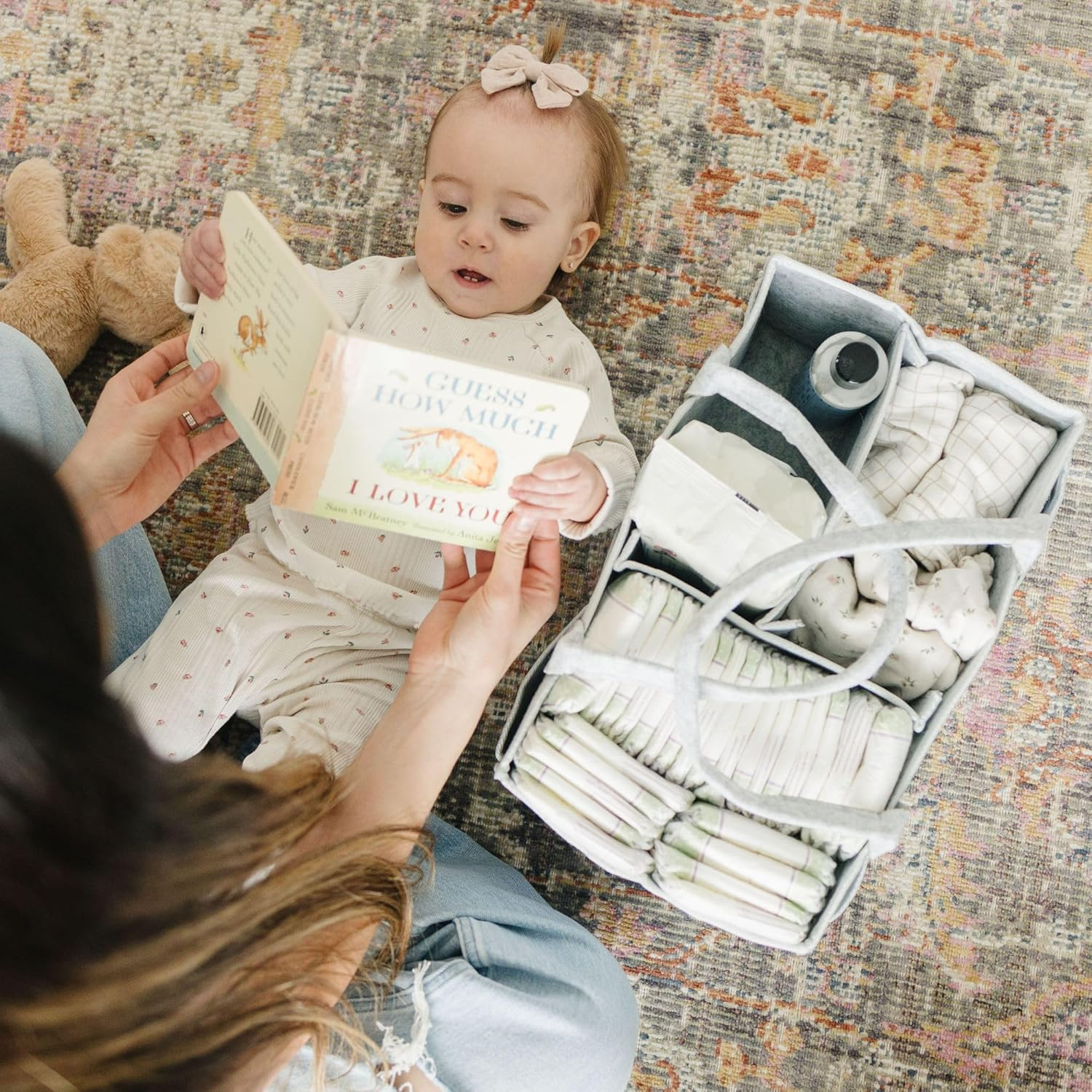 PUTSKA Baby Diaper Caddy Organizer - Nursery Storage Basket for Diaper Station, Baby Basket Shower Gift List and Registry Must-Have, Newborn Essentials, Nursery Decor for Boy or Girl - Grey, Large image number 4