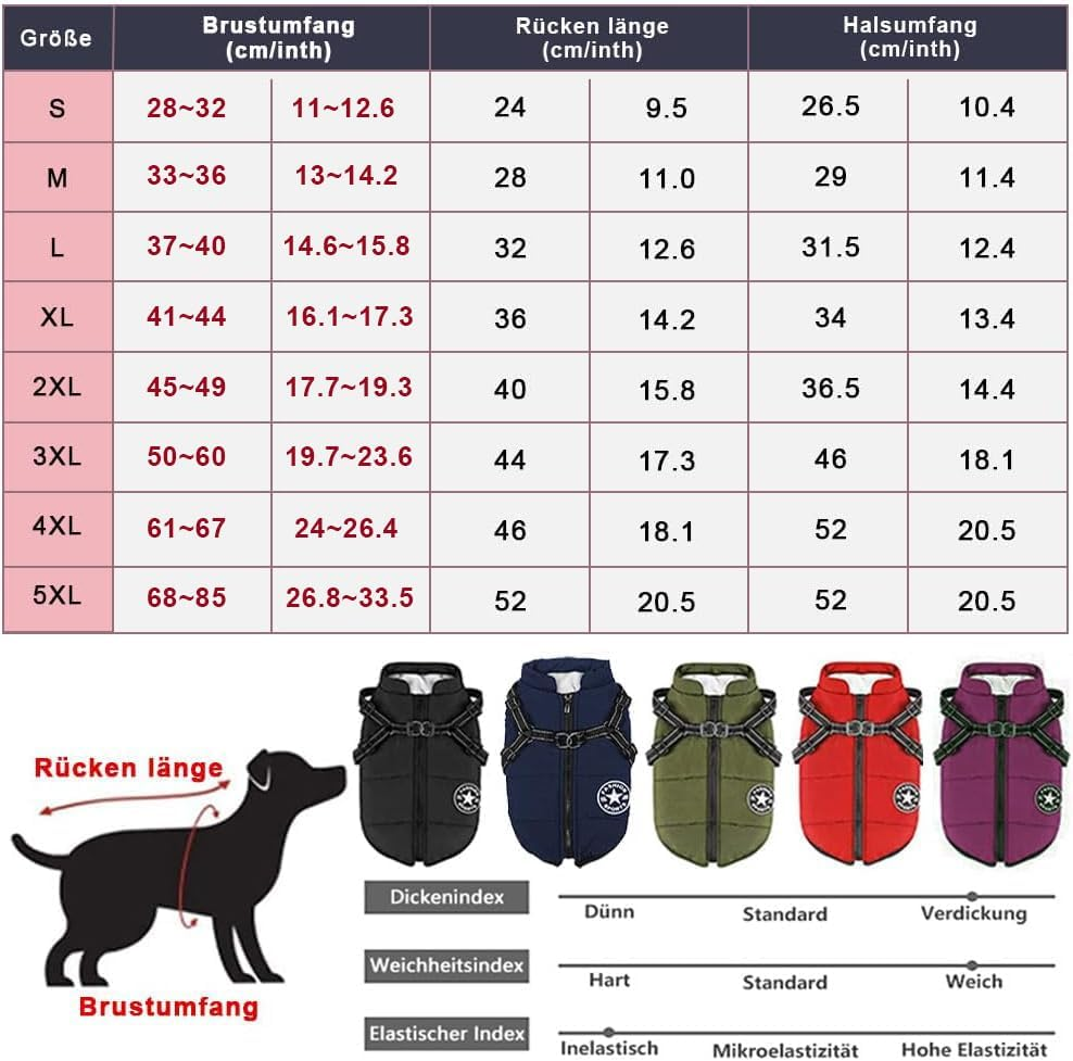 Voarge Dog Jacket, Winter Vest, Jackets, Dog Coat with Harness for Small Dogs, Waterproof Machines, Washable, Reflective Stripes Design, Durable D-Ring (5XL, Red) image number 4