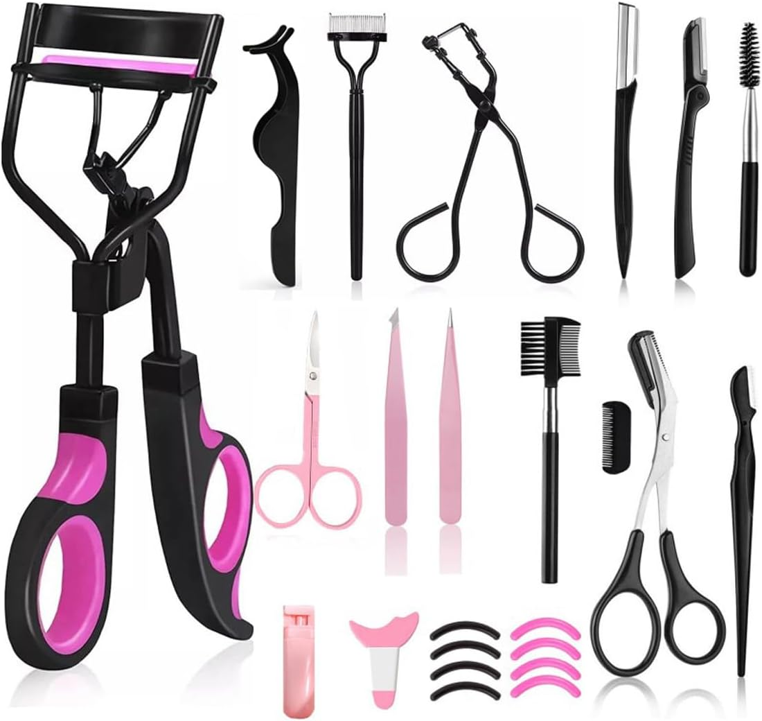 Hoite Eyelash Curler, Eyebrow Brush Set for Women, Eyelash Curler Set with 8 Extra Replacement Refill Pads, Eyelash Applicator, Makeup Tool (Purple Black) image number 1