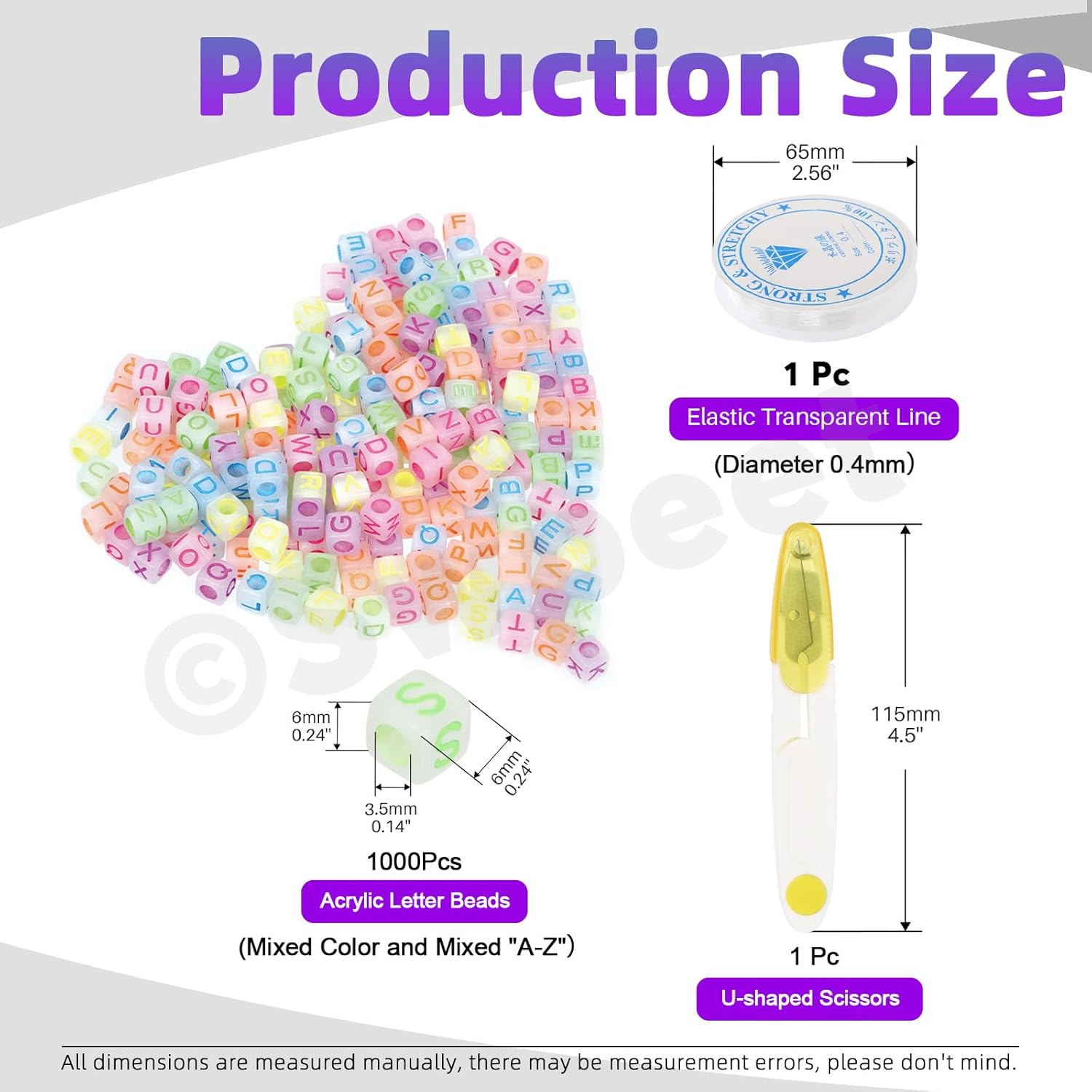 Swpeet 1002Pcs Glow Letter Beads A-Z Colorful Alphabet Beads with Stretch Bead Cord and Scissors, Glow in the Dark Cube Beads for Jewelry Making DIY Bracelets, Necklaces, Keychain