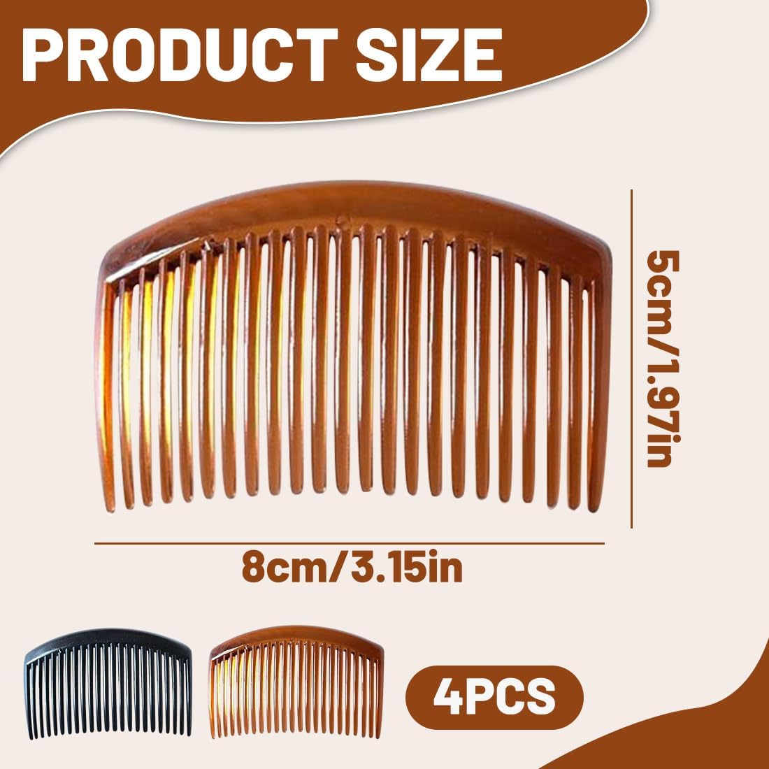 4 X Side Combs Approx. 8 X 5 Cm Havana Brown and Black Split Tooth Comb