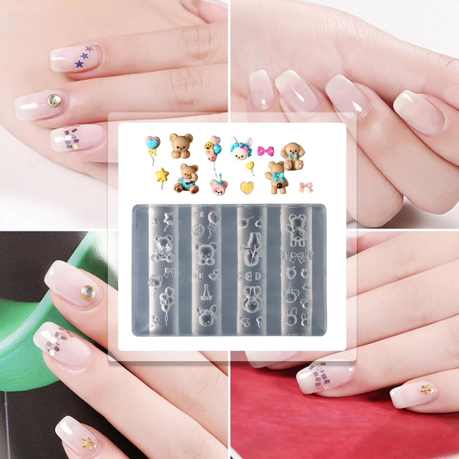 Nails Craft Silicone Mould | Silicone Mold for Nails 3D Decor - Manicure Tool, Heart Bow Bear Cute Charm Making for Home, Traveling, Dating, Wedding