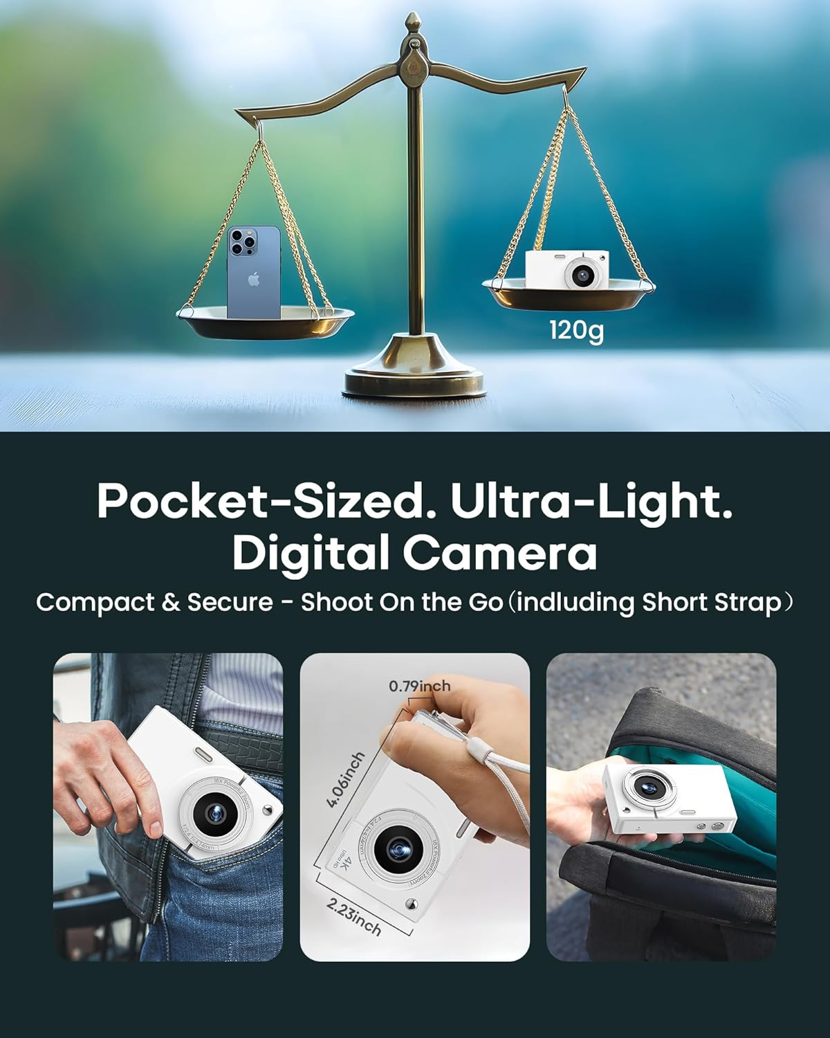 Digital Camera 4K with 64MP & 16X Optical Zoom - Autofocus Vlogging Camera with Anti-Shake, 64GB SD Card Included | Compact Travel Camera for Youtube Beginners, Teens & Adults (White) image number 5