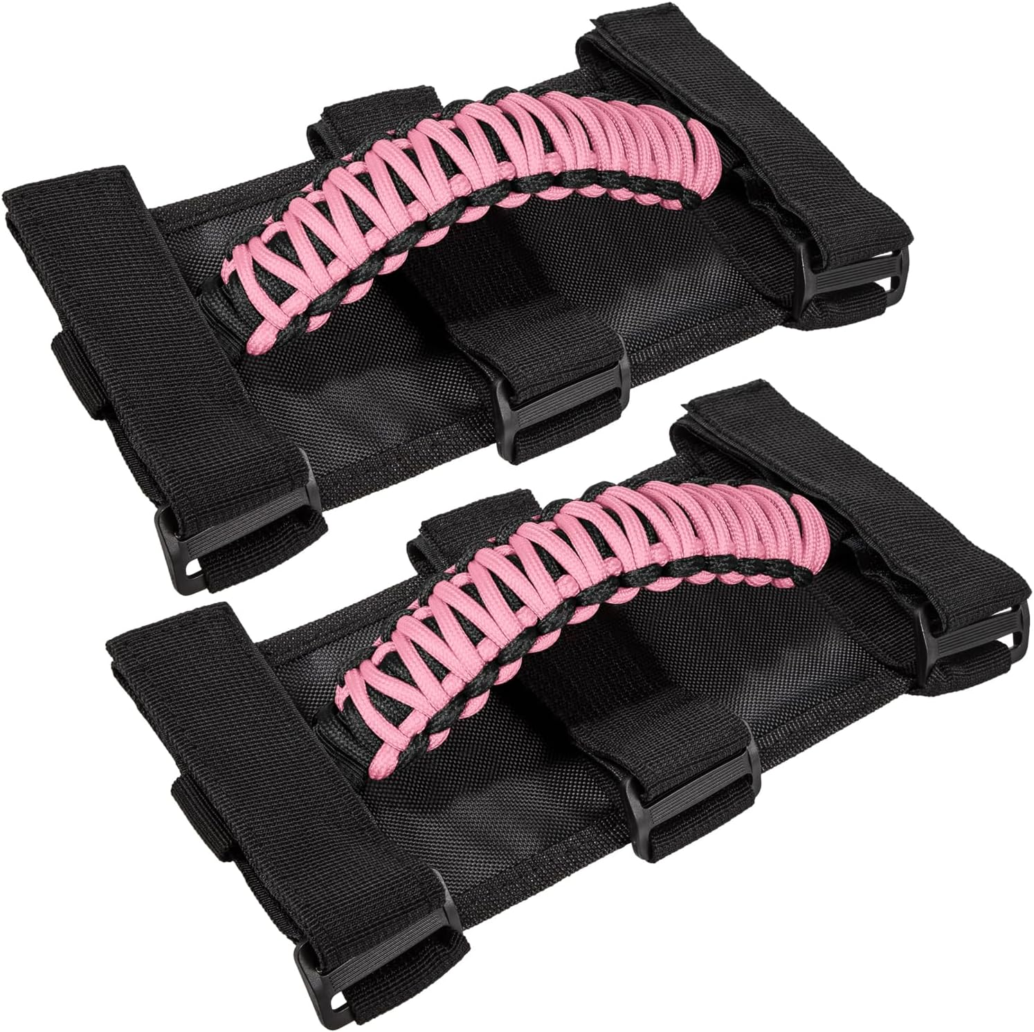 Roll Bar Grab Handles Grip Handle for Jeep Wrangler YJ TJ JK JKU JL JLU Sports Sahara Freedom Rubicon Unlimited X Gladiator JT 1955-2022 UTV ATV Premium Paracord (Pink 2PCS) - Blue image number 4
