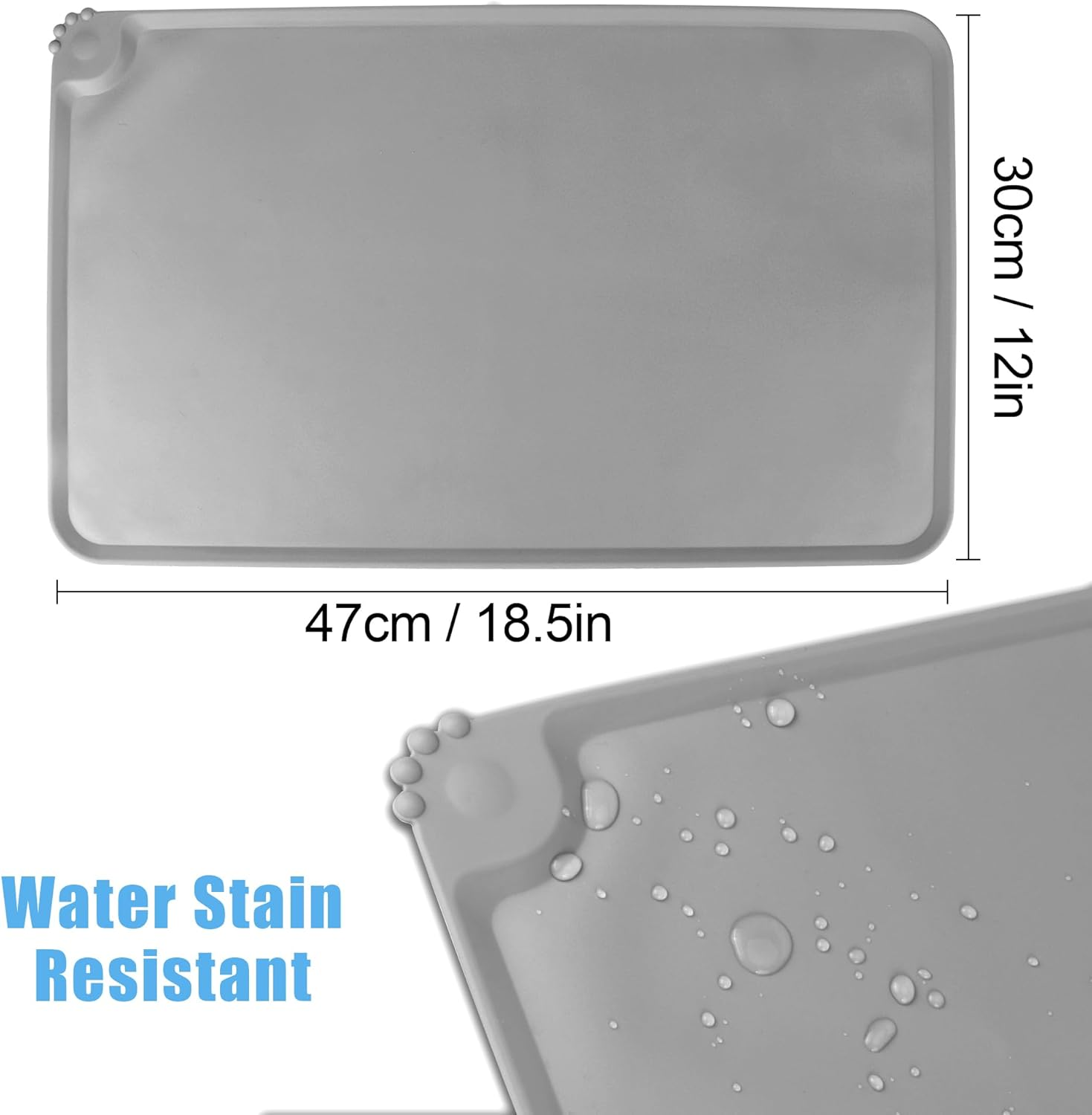 Bowl Mat for Dogs, Cats, 2 Pieces, Silicone, Waterproof, Dog and Cat Pet Feeding Mat, Non-Slip Pet Bowl Mat, Pet Feeding Mat for Dogs and Cats, 48 X 30 Cm image number 4