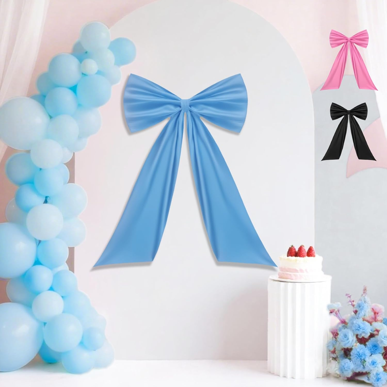 Ouqiesli Pink Bow Birthday Party Decorations Bridal Shower Room Wall Black Decor Large Christmas Wall Decor (Blue)