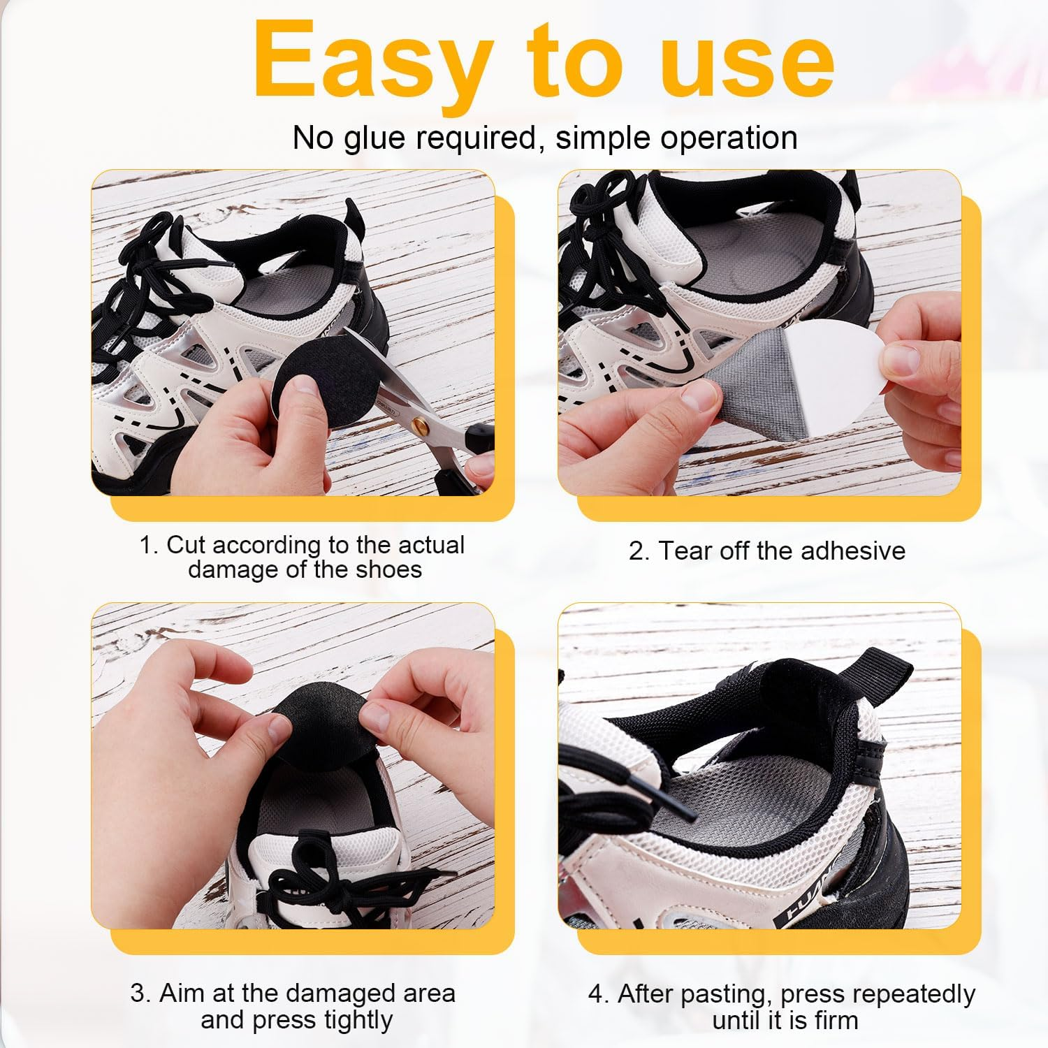 Gosknor 8 Pairs Shoe Patches for Holes, 4 Colors Patches for Shoes Lint Cloth Shoe Hole Repair Patch for Sneakers Mesh Shoes Leather Shoes, Black, White, Gray, Skin, Medium image number 6