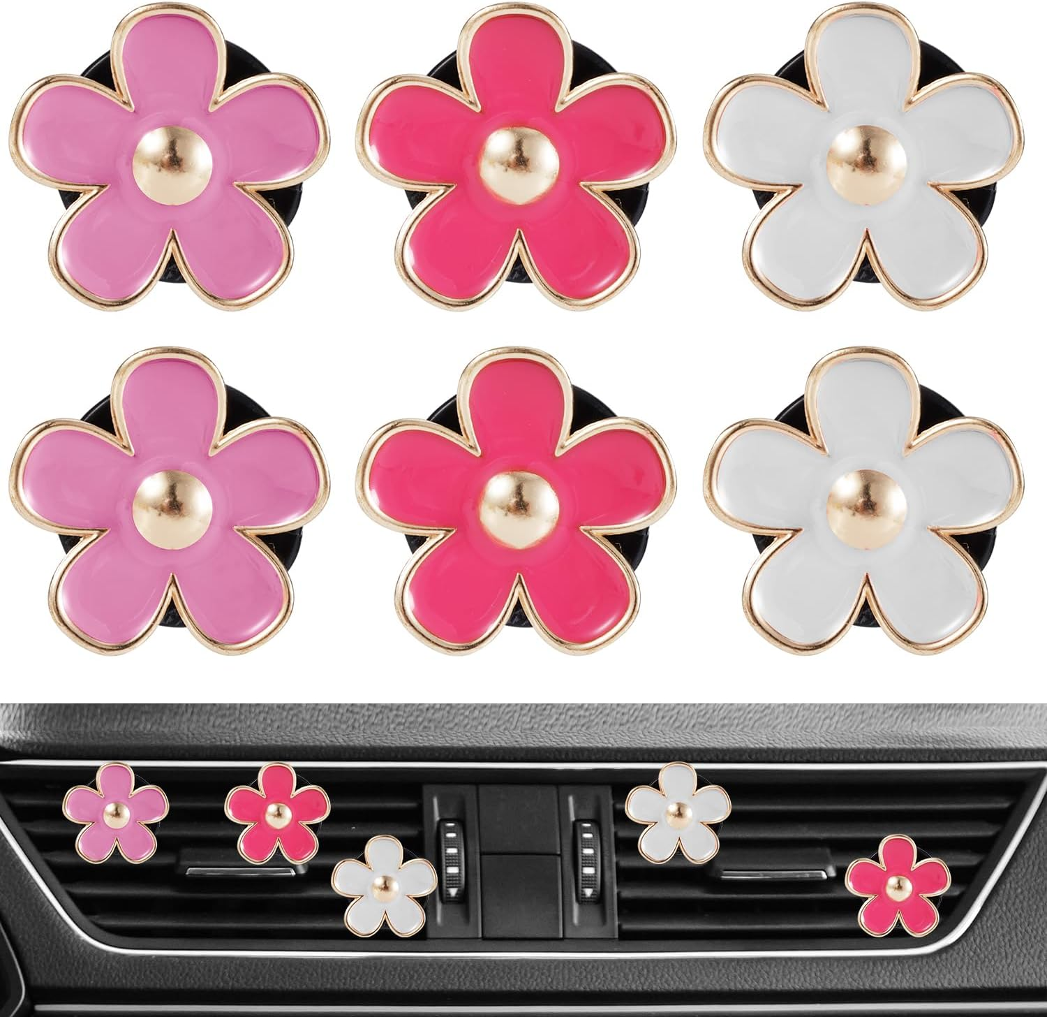 6Pcs Flower Air Freshener Vent Clips, Cute Daisy Air Conditioning Outlet Clip Girly Women Car Accessories Flowers Car Essentials Decorations (Multicolored) image number 2
