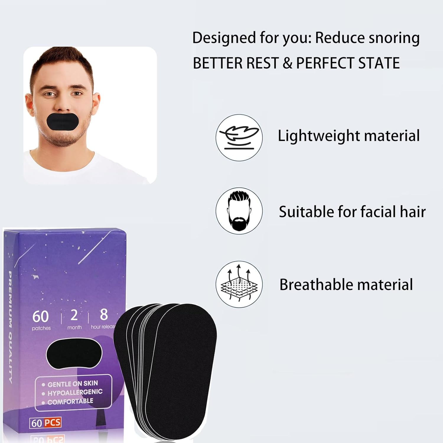 Mouth Tape for Sleeping, 60 Pieces, Helps Stop Snoring and Develops Nasal Breathing Habits, Mouth Strips for Sleeping, Reduce Snoring, Improve Sleep Quality, Snoring Aids for Men Women image number 6