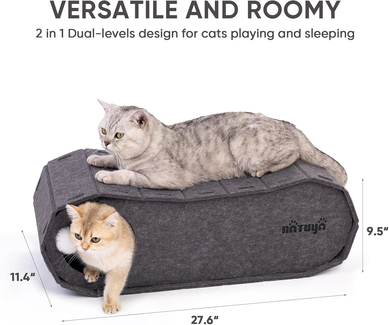 NATUYA Cat Scratching House,Cat Cave Bed for Indoor Cats, Cat Tunnel House for Multiple & Large Cats up to 10KG, Scratch Resistant Felt Cat Caves, Foldable Cat Hideaway Bed (70 X 29 X 24Cm，Black) image number 2