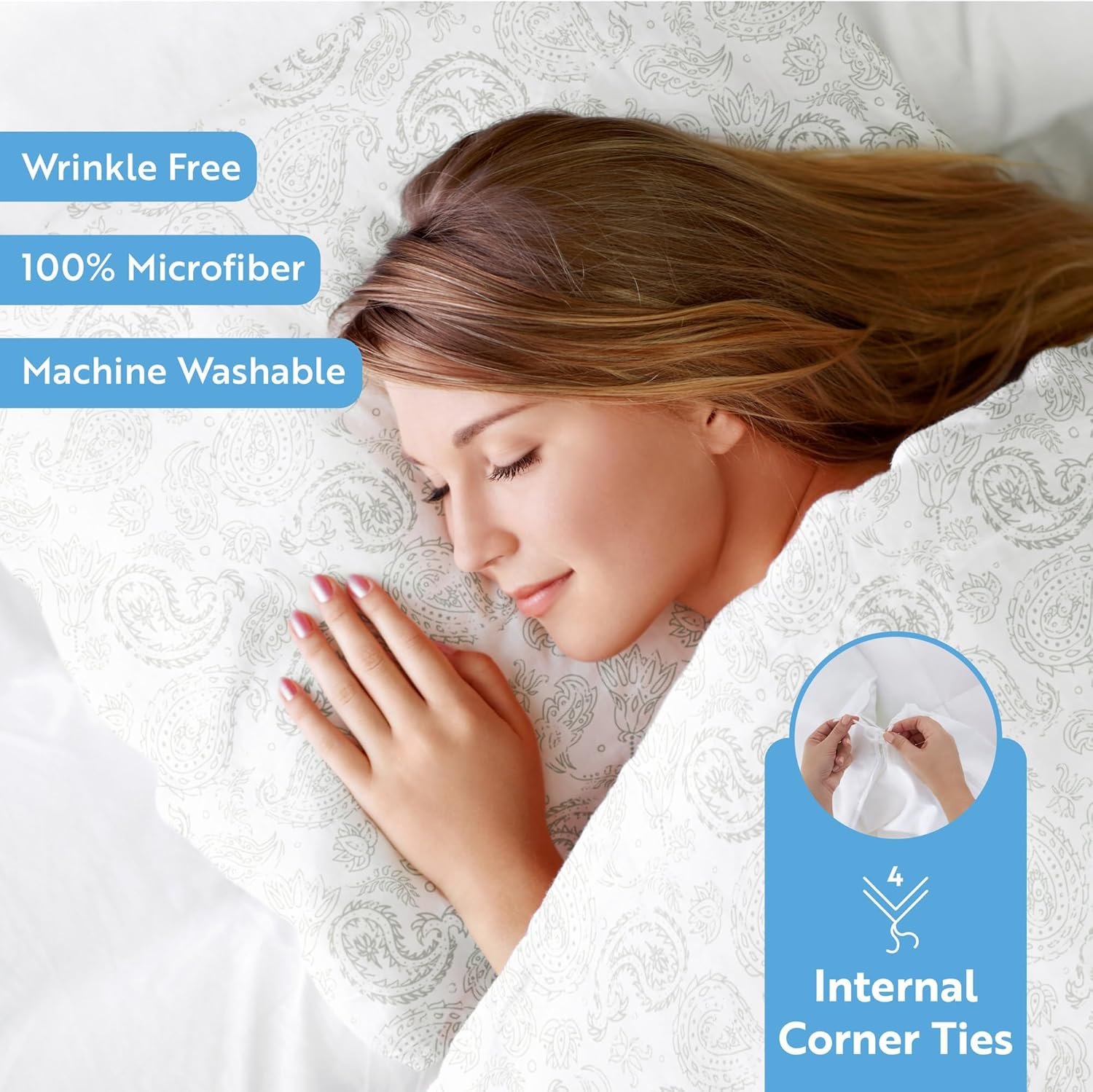 Ienjoy Home 3 Piece Coarse Paisley Patterned Home Collection Premium Ultra Soft Duvet Set, Twin, Light Gray image number 4