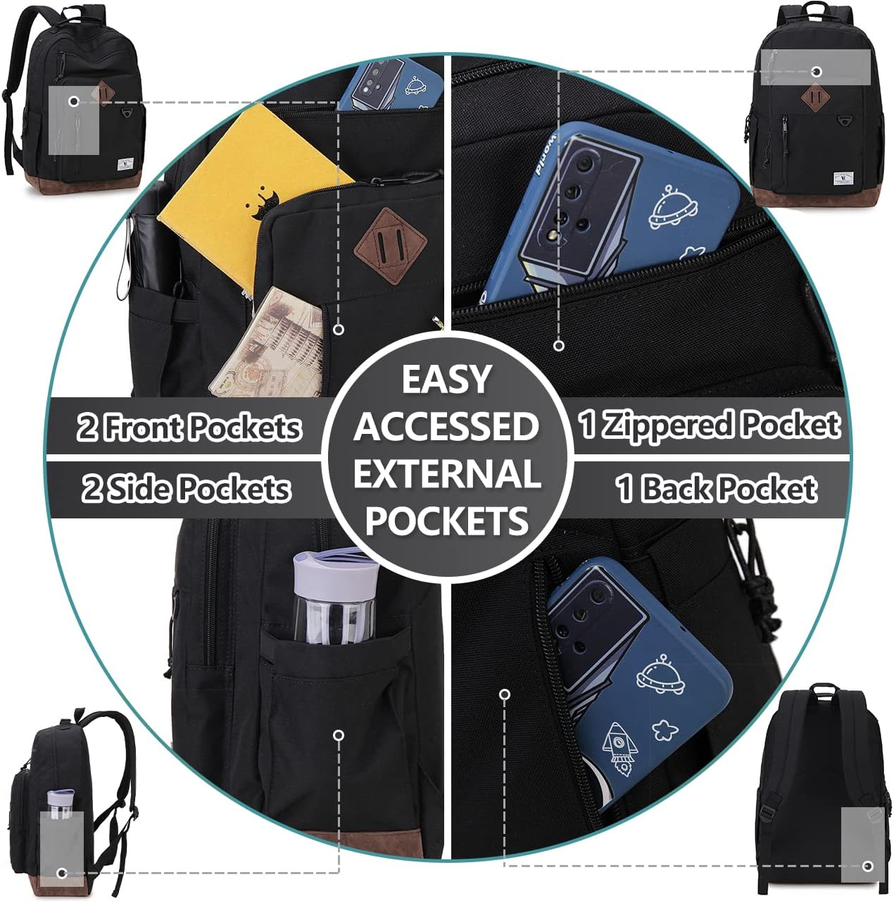 VX VONXURY Backpack for Men Women,Lightweight Bookbag with Mulitiple Pockets,Classical Water Resistant Travel Backpack image number 2