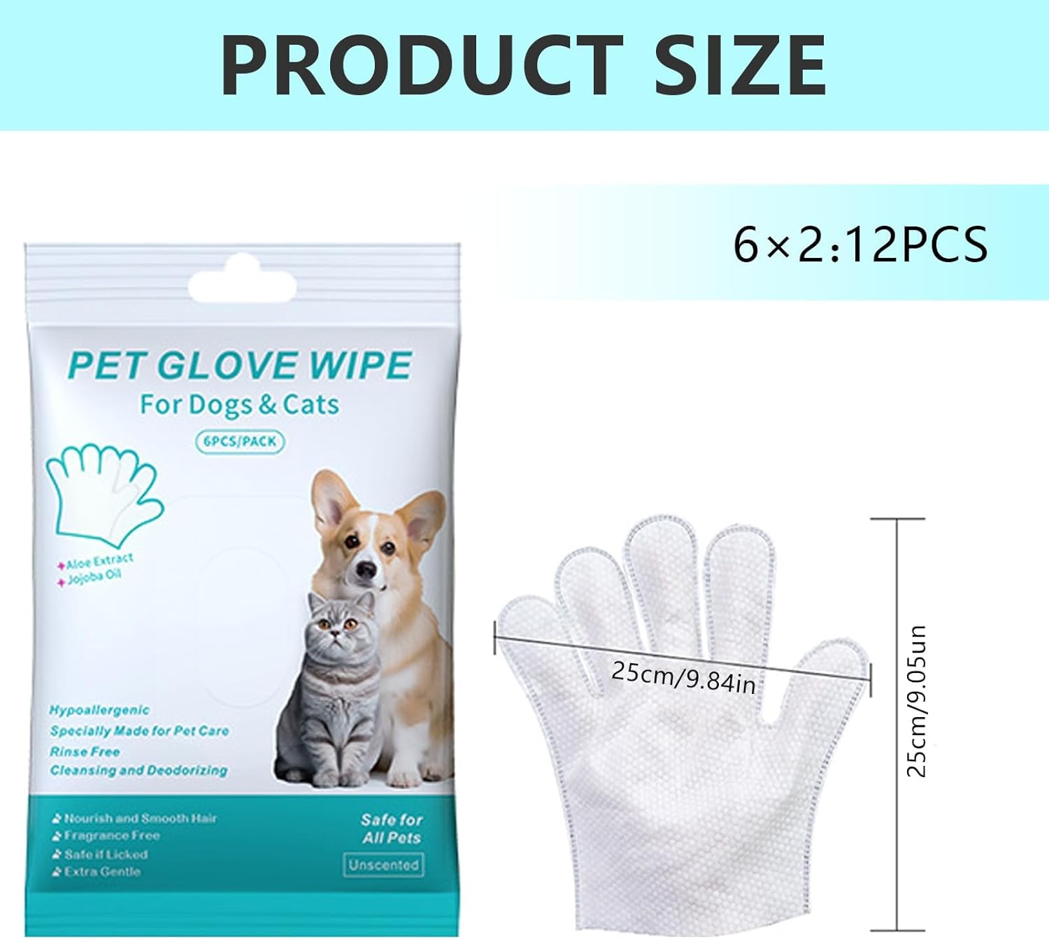 12PCS Pet Glove Wipe for Dog and Cat, Wash Free Gentle Cleaning Grooming Wipes for Fur Face Body Ear Eye Smelly Paws Bum Pet Cleaning Wipes for Daily Care and Traveling image number 3