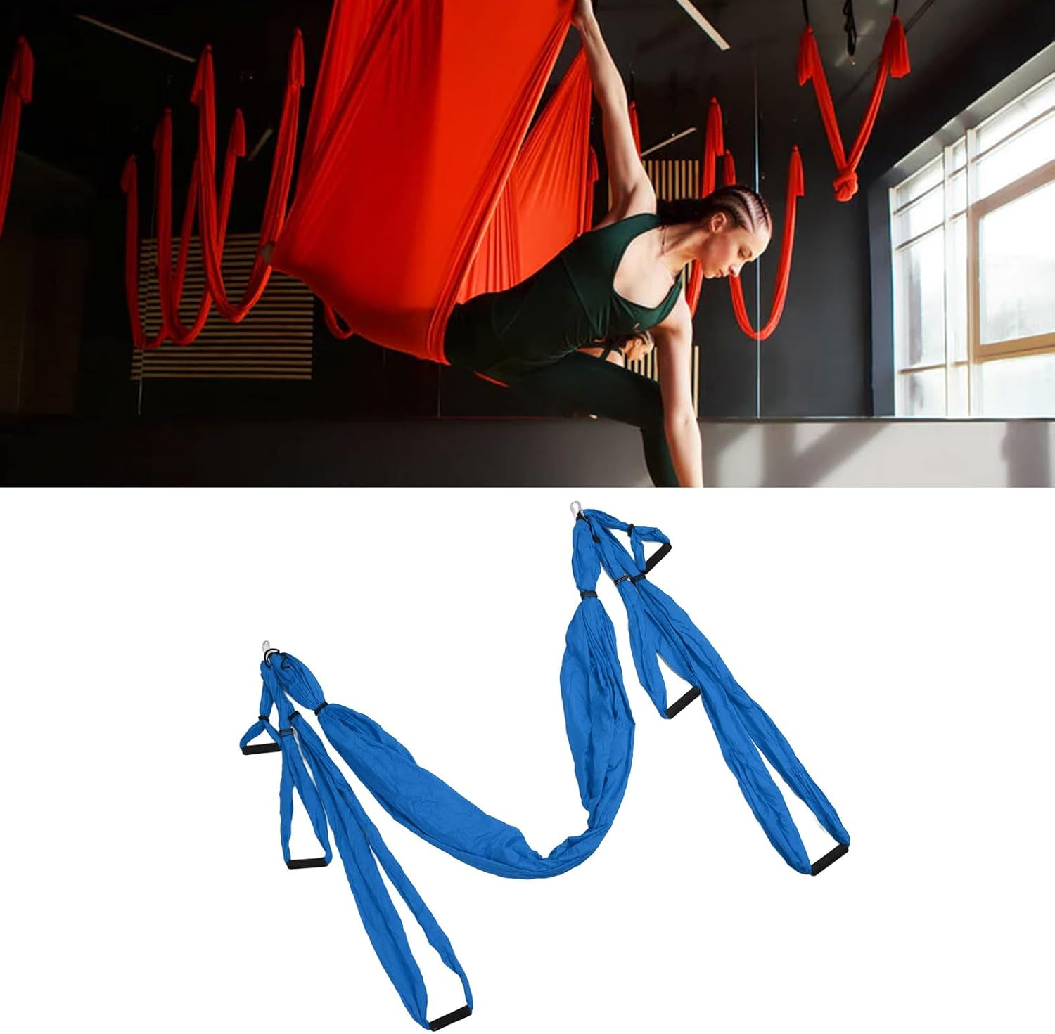 Aerial Yoga Swing Set, Strong Yoga Hammock Kit, Yoga Swing Sling Inversion Exercises Tool, Aerial Sling Inversion Fly Kit for Home, Gym, Fitness, Indoor, Outdoor (Dark Blue)