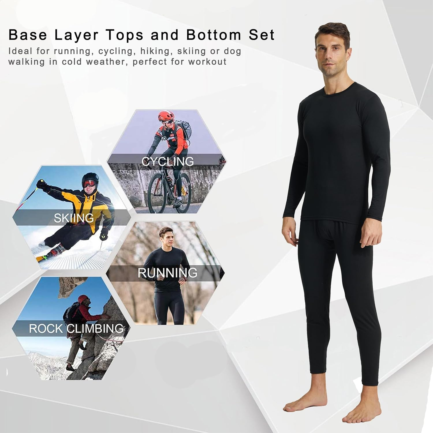 Mens Thermal Underwear Set Winter Base Layer Long Sleeve Top Long Johns for Men Thermals Warm Baselayer image number 5