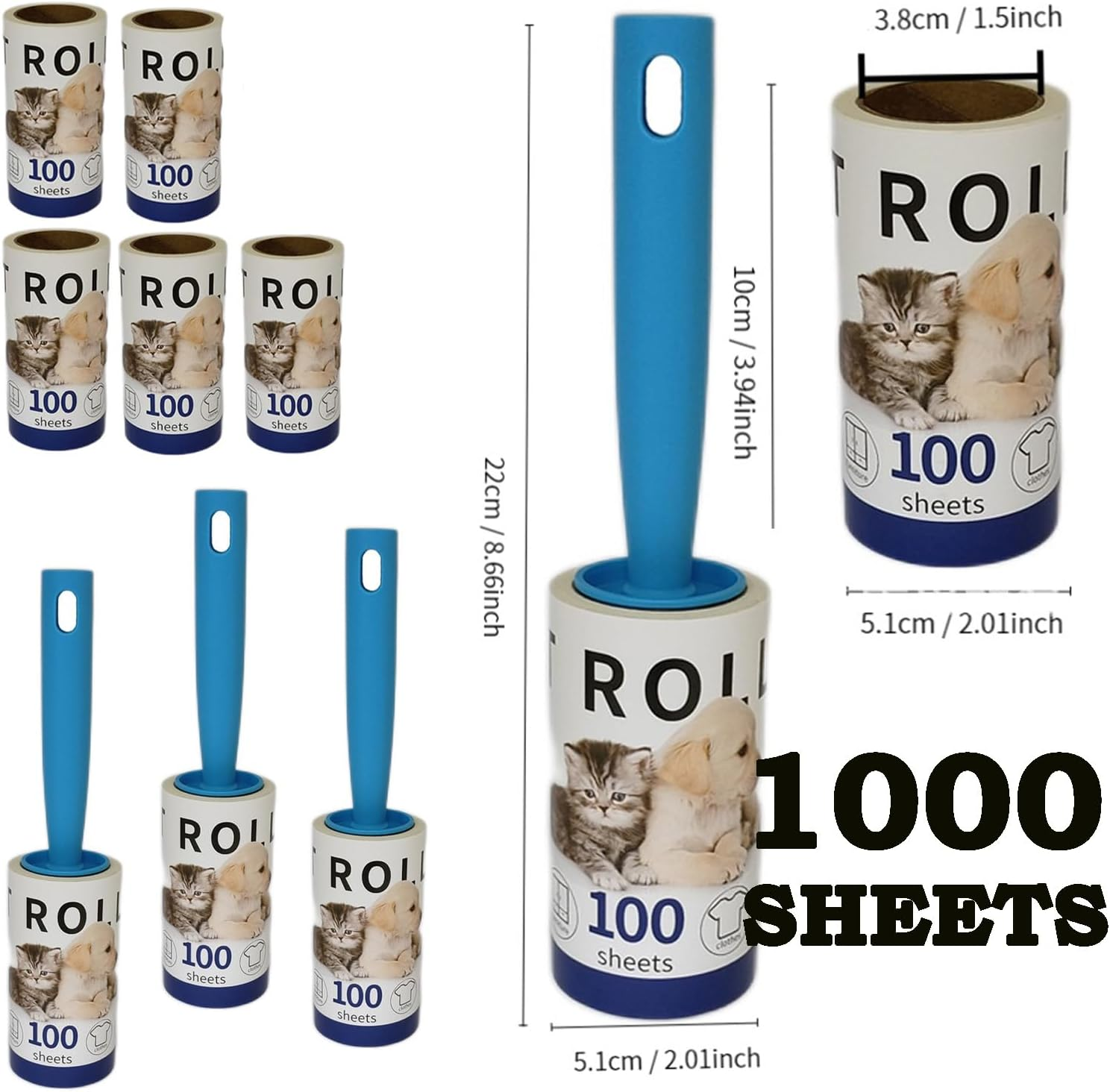 1000 Sheets Lint Rollers for Pet Hair Extra Sticky, Mega Value Set Lint Rollers for Pet Hair Removal, Dog and Cat Lint Remover for Clothes, Furniture, Carpet image number 4