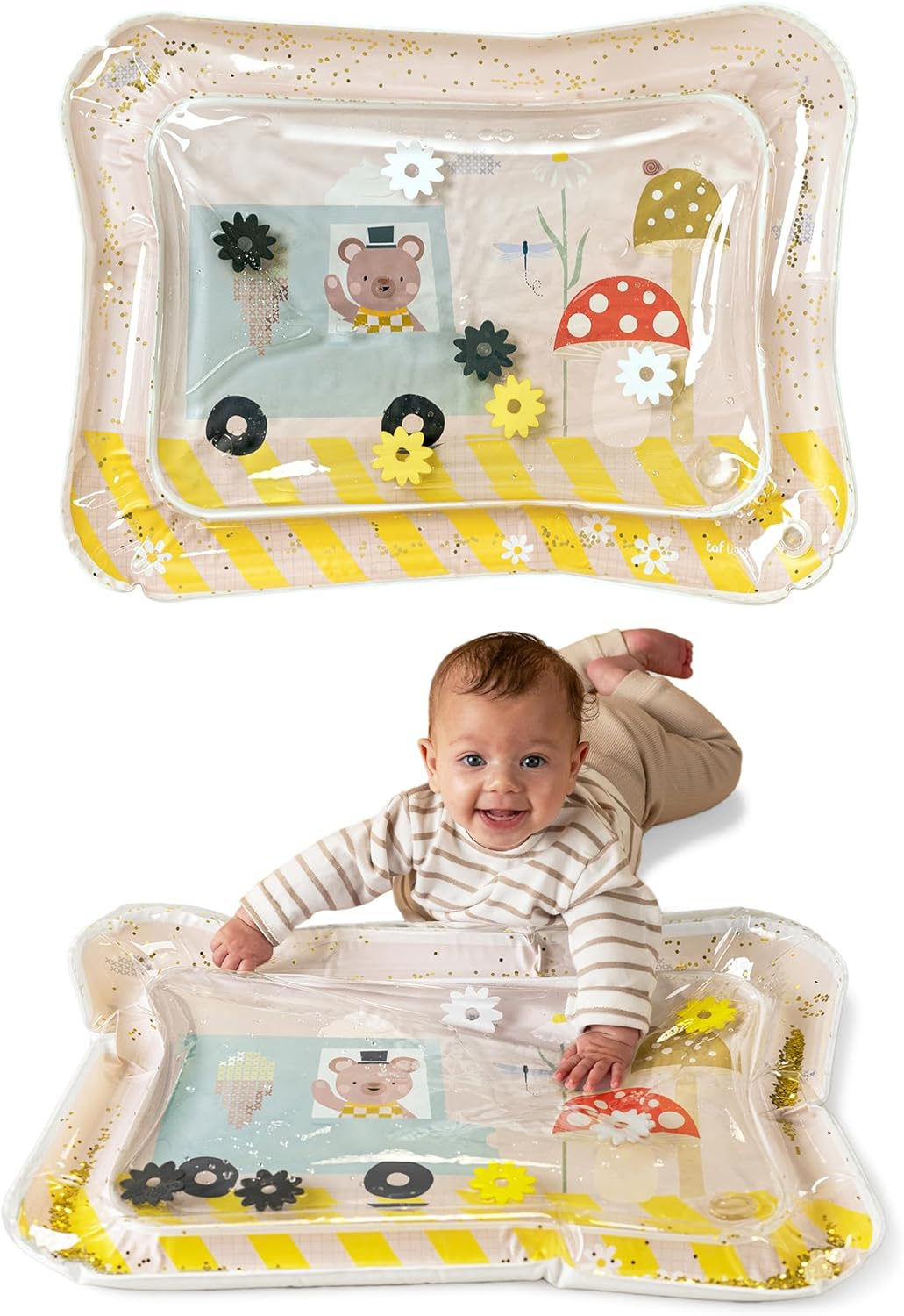 Taf Toys Ice Cream Bear Water Mat &ndash; Tummy Time Sensory Play Mat for Babies 3+ Months. XL Size 66X50Cm. Floating Toys & Glitter. Muscle Development & Multi-Sensory Fun image number 1