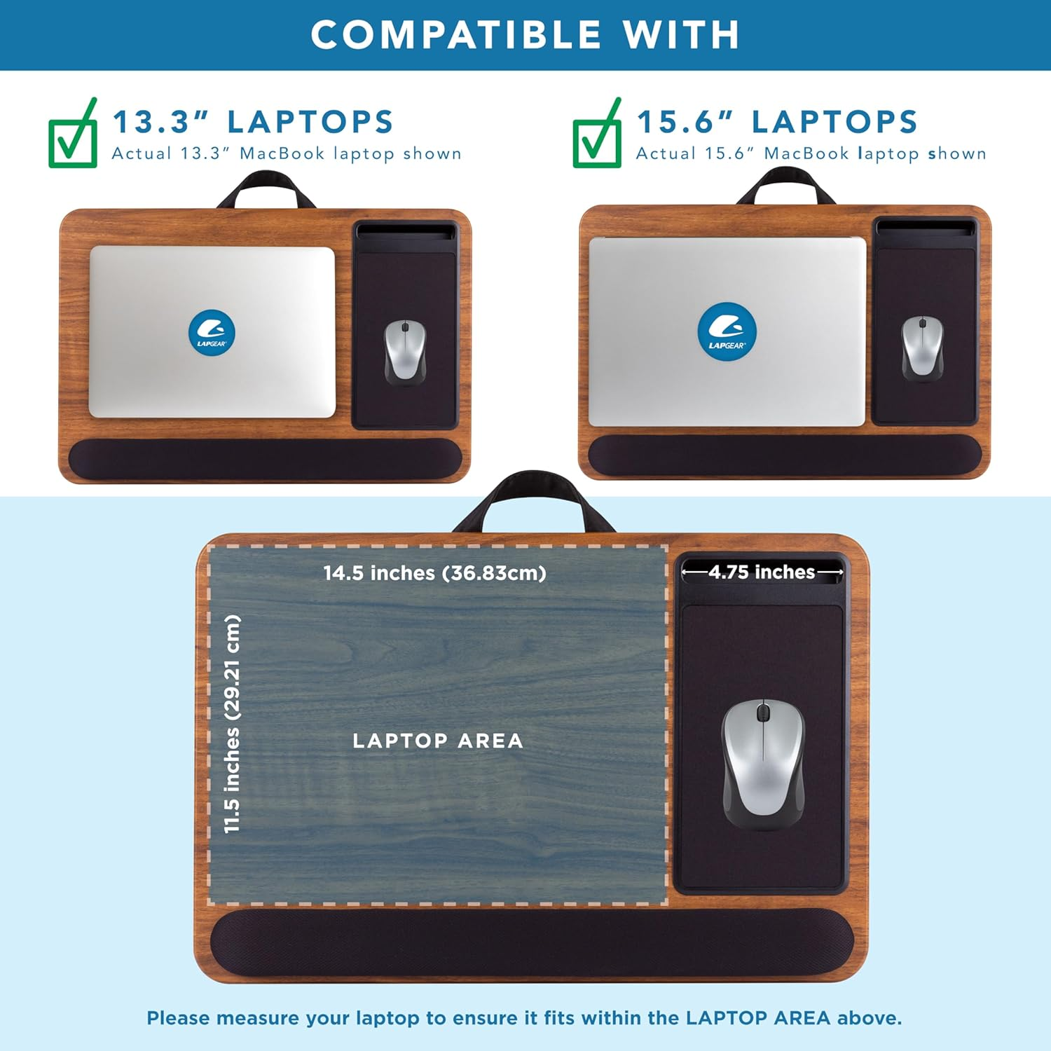 LAPGEAR Home Office Pro Lap Desk with Wrist Rest, Mouse Pad, and Phone Holder - Espresso Woodgrain - Fits up to 15.6 Inch Laptops - Style No. 91612