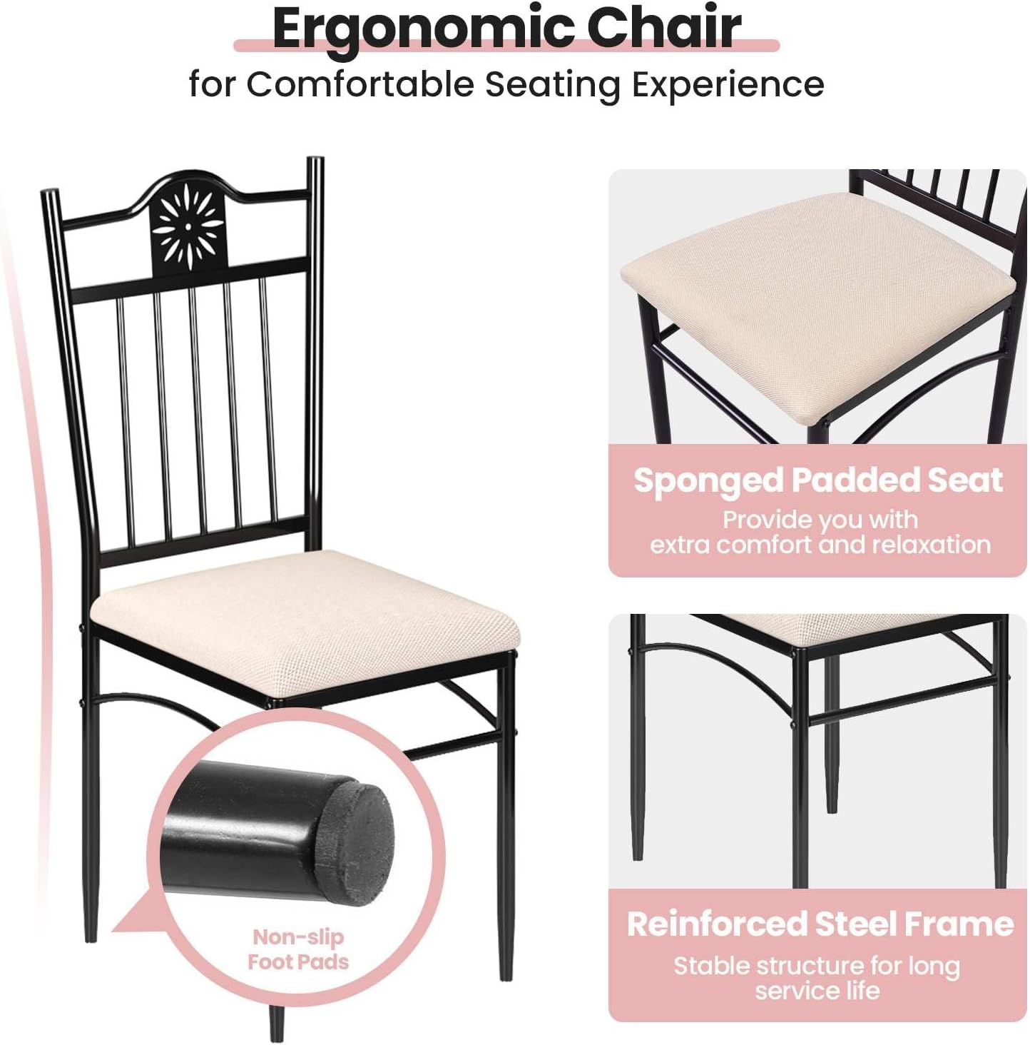 Costway 5 Pieces Dining Table Set, Modern Kitchen Table Set for 4 Person, Rectangular Table W/ 4 Upholstered Chairs, Bistro Table Set for Home, Coffee Shop & Restaurant (Coffee) image number 2